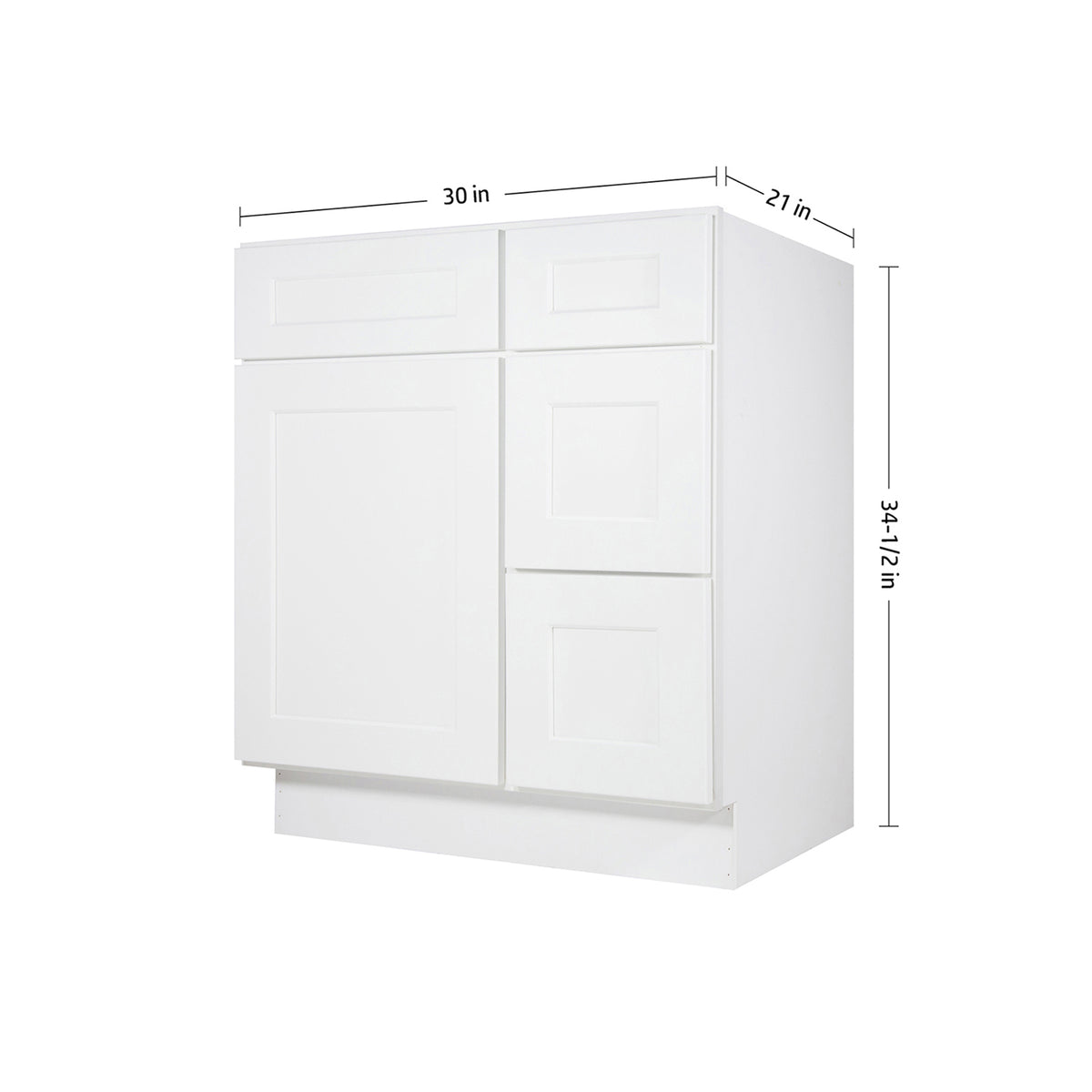 Easy-DIY Combo Bases - Drawers Right 30 in. W x 21 in. D x 34.5 in. H Bath Vanity Cabinet without Top in Shaker White