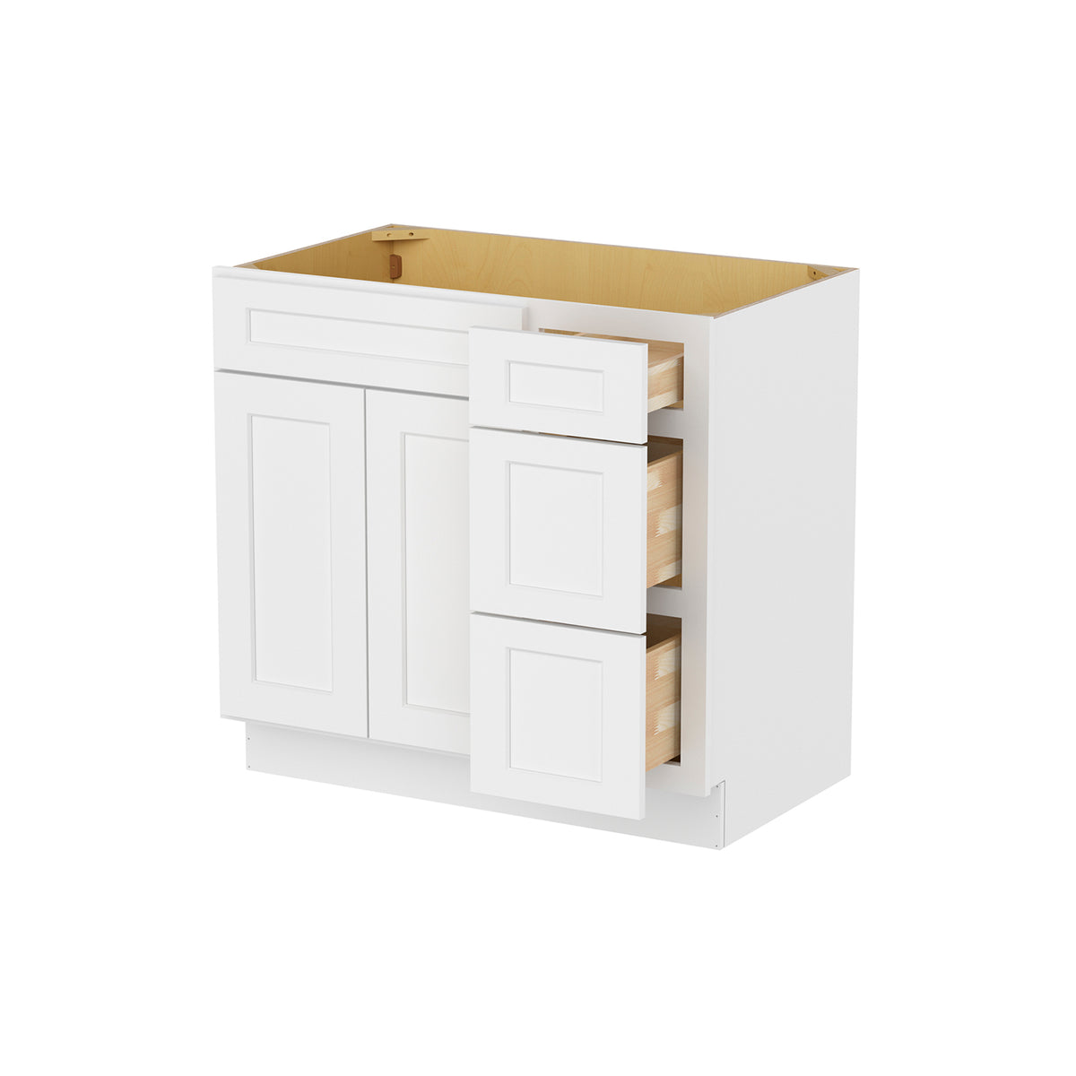 Easy-DIY Combo Bases - Drawers Right 36 in. W x 21 in. D x 34.5 in. H Bath Vanity Cabinet without Top in Shaker White