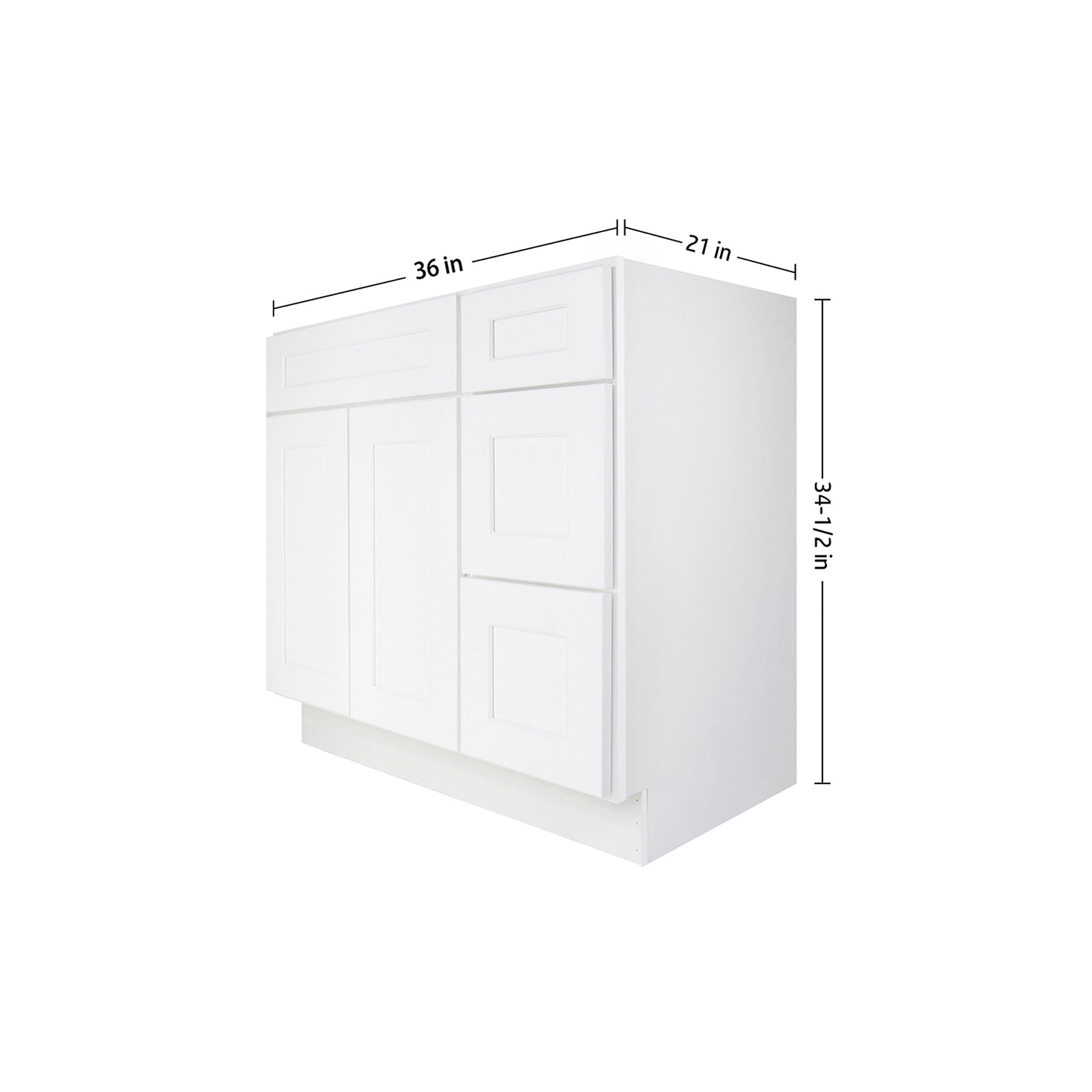 Easy-DIY Combo Bases - Drawers Right 36 in. W x 21 in. D x 34.5 in. H Bath Vanity Cabinet without Top in Shaker White