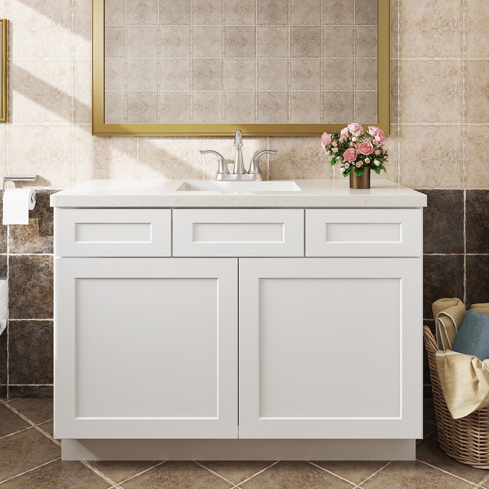 V Series Double Door Two Drawer Bathroom Vanity Base Cabinet, Kitchen Cabinet