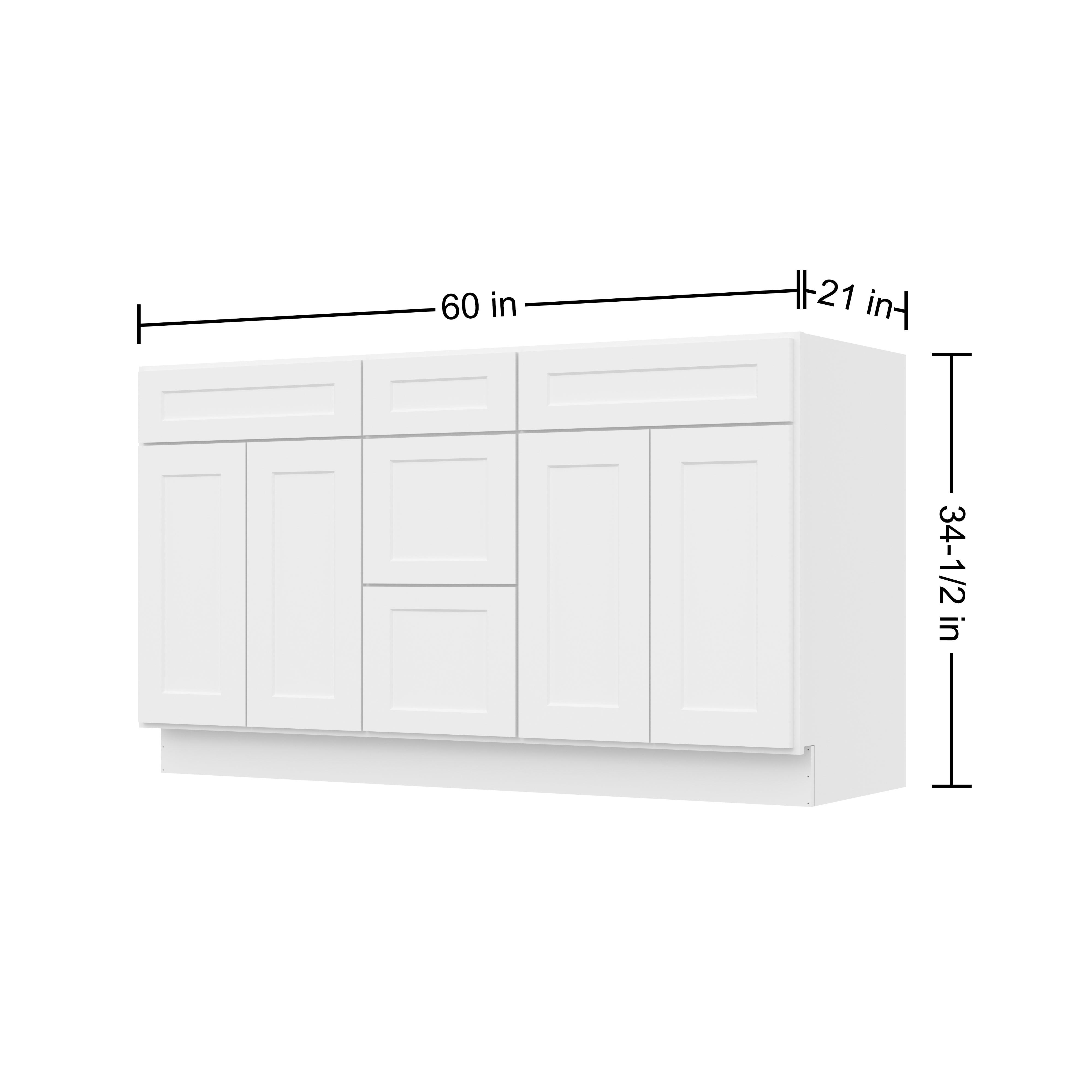 Easy-DIY Combo Bases - One Drawer Stack 60 in. W x 21 in. D x 34.5 in. H Bath Vanity Cabinet without Top in Shaker White