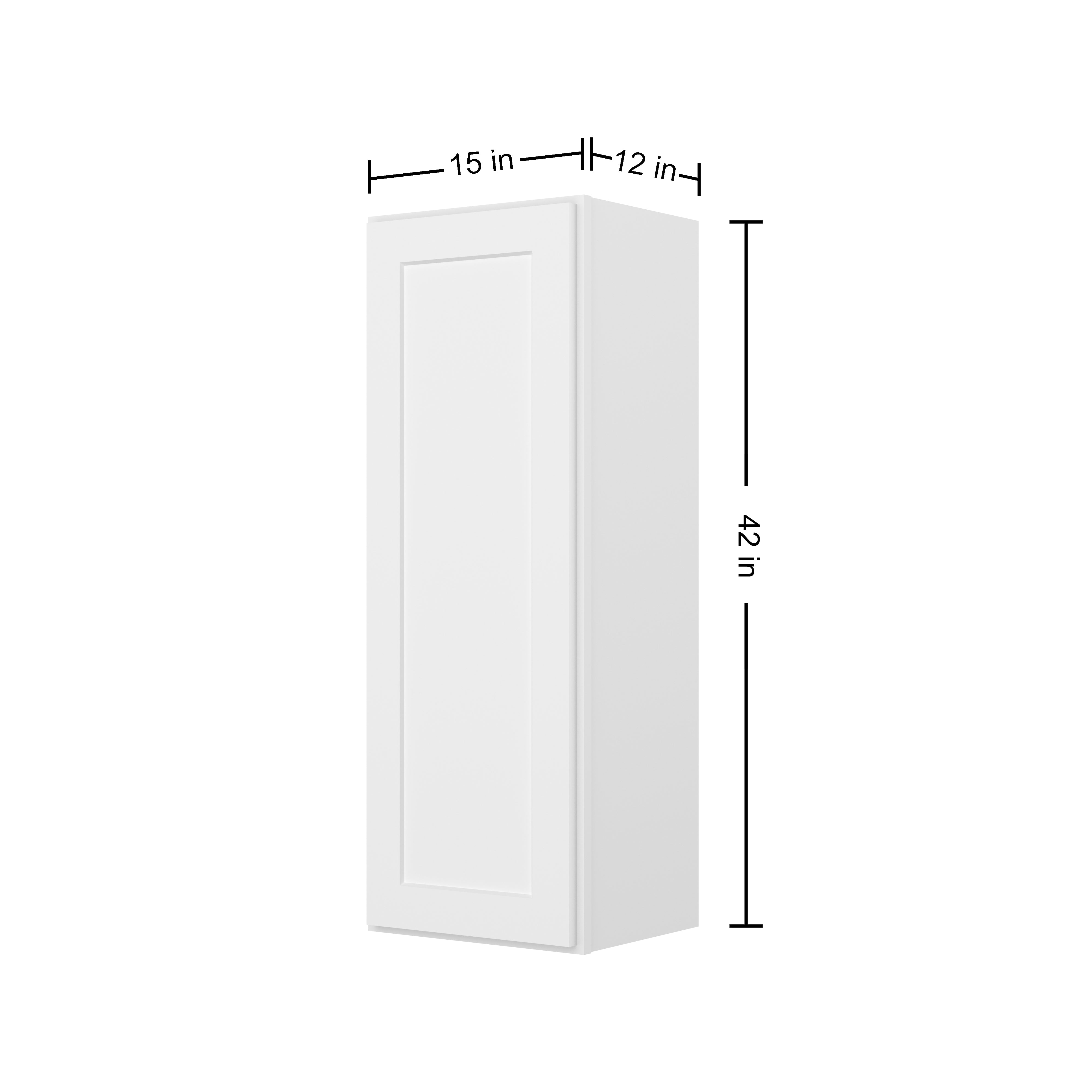 HOMLUX Easy-DIY 15-in W x 12-in D x 42-in H in Shaker White Ready to Assemble Wall Kitchen Cabinet 1 Door-3 Shelves