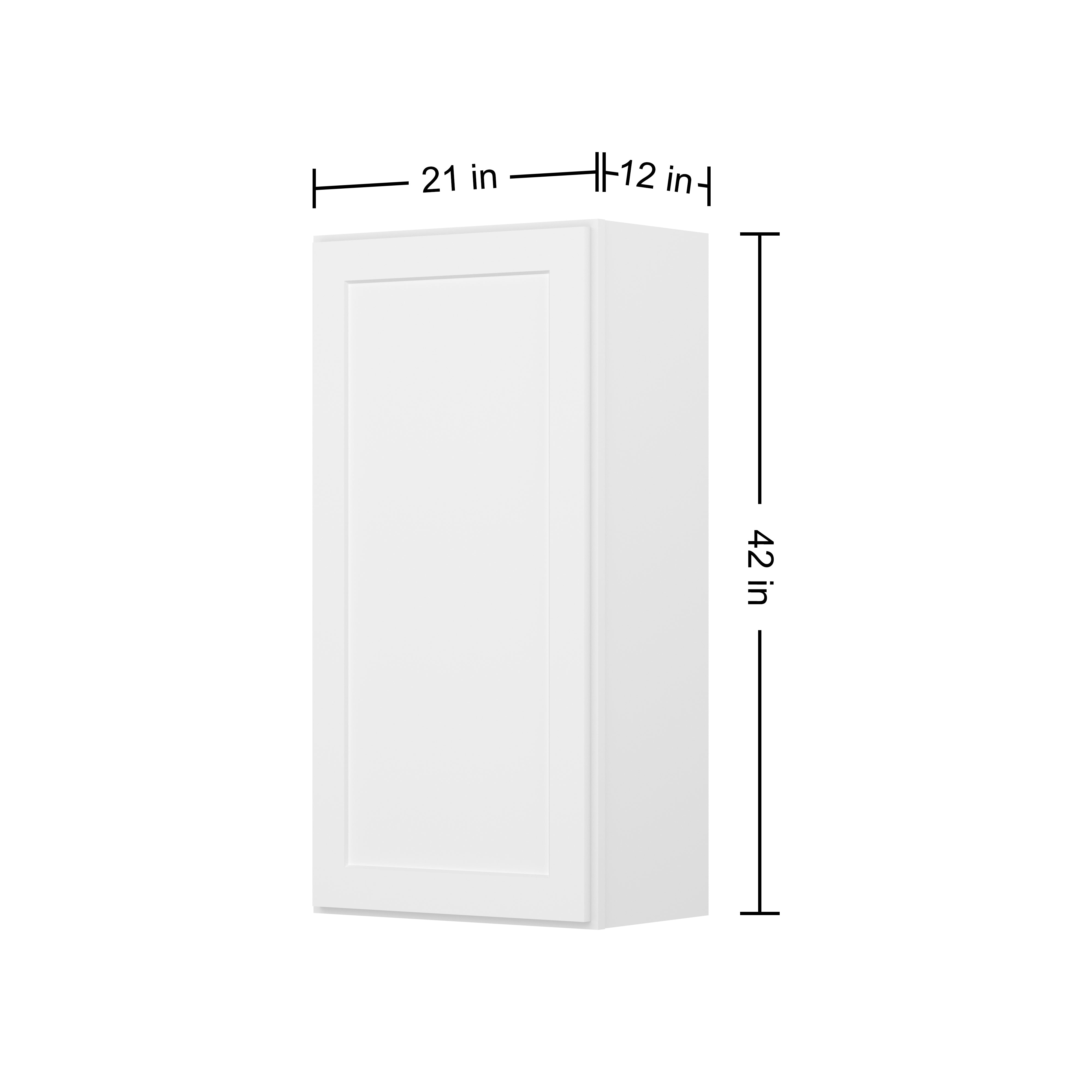HOMLUX Easy-DIY 21-in W x 12-in D x 42-in H in Shaker White Ready to Assemble Wall Kitchen Cabinet 1 Door-3 Shelves