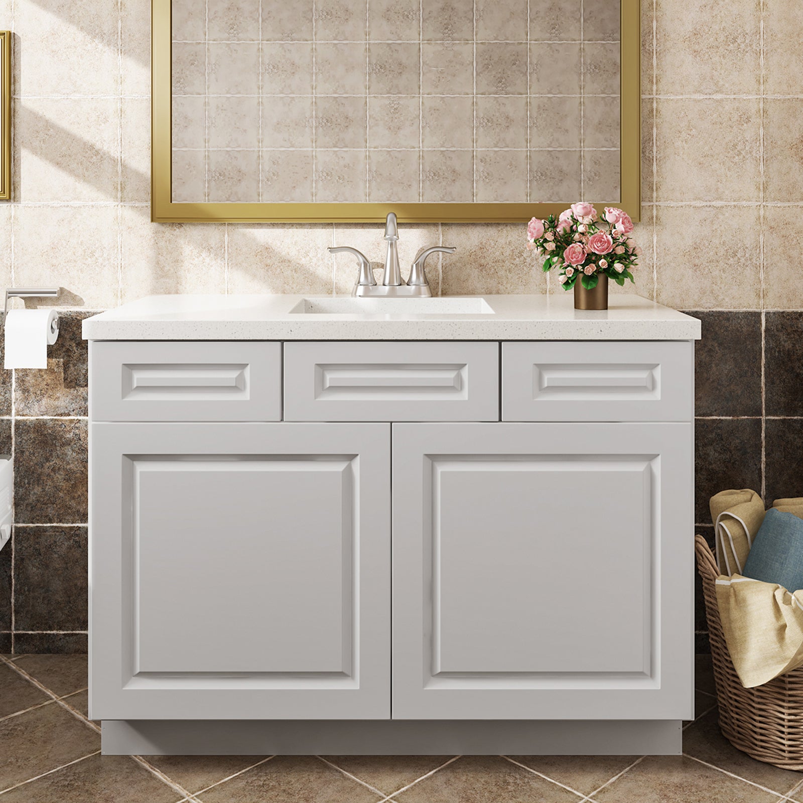 V Series Double Door Two Drawer Bathroom Vanity Base Cabinet, Kitchen Cabinet