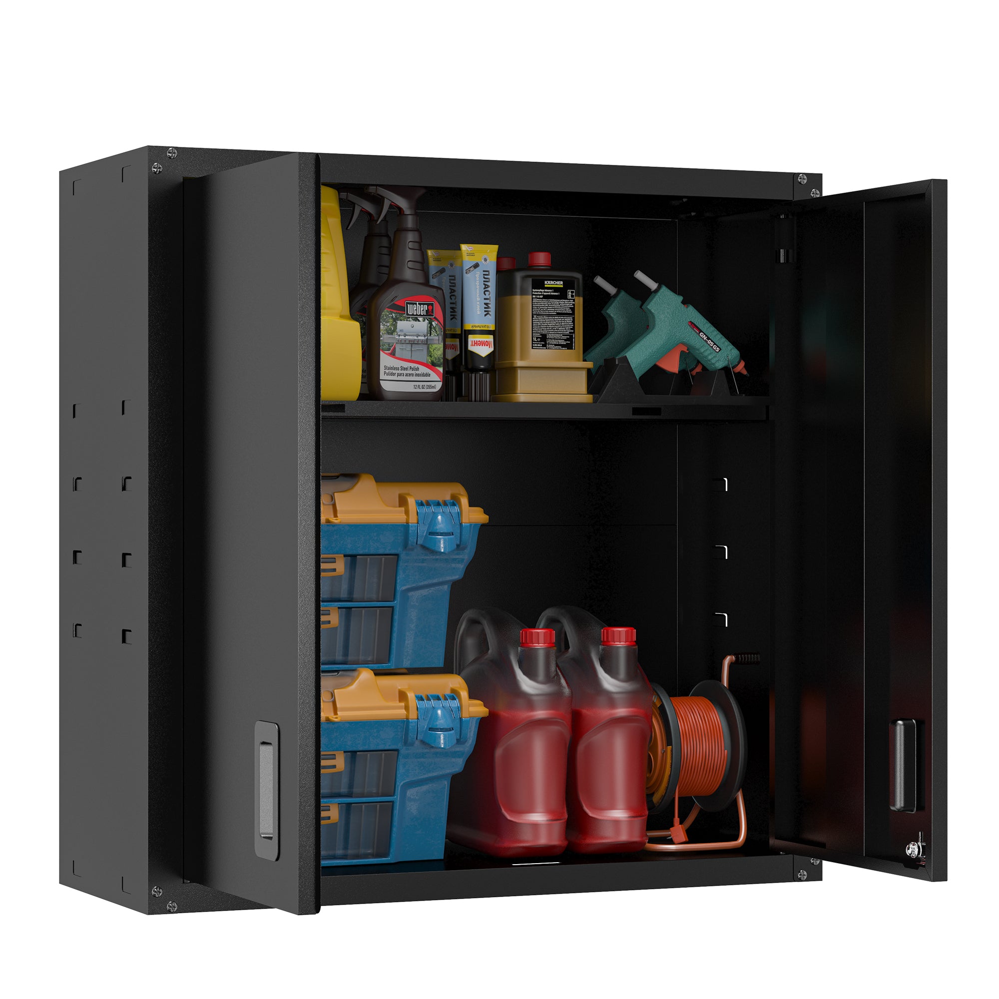 Garage Wall Mounted Storage Cabinet with Two Doors and One Shelf Lockable Metal Wall Cabinet Hanging Tool Cabinet for Garage Utility Room