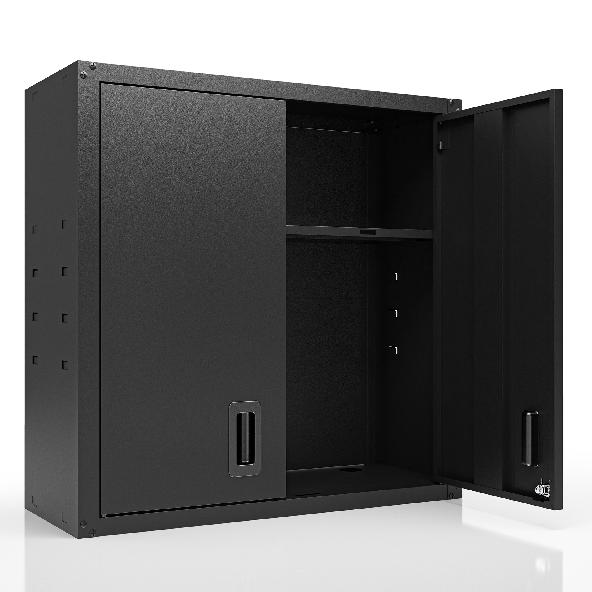 Garage Wall Mounted Storage Cabinet with Two Doors and One Shelf Lockable Metal Wall Cabinet Hanging Tool Cabinet for Garage Utility Room