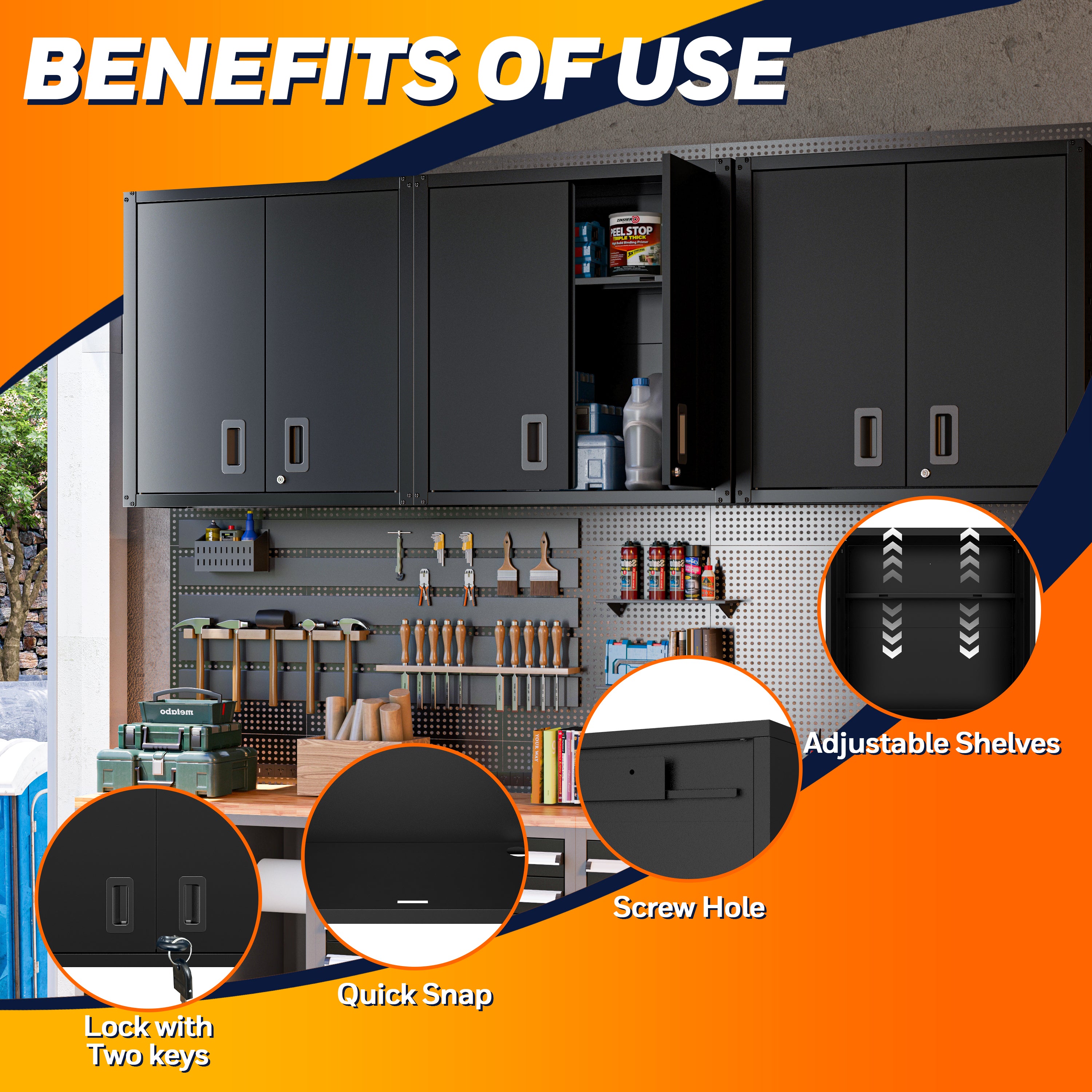 Garage Wall Mounted Storage Cabinet with Two Doors and One Shelf Lockable Metal Wall Cabinet Hanging Tool Cabinet for Garage Utility Room