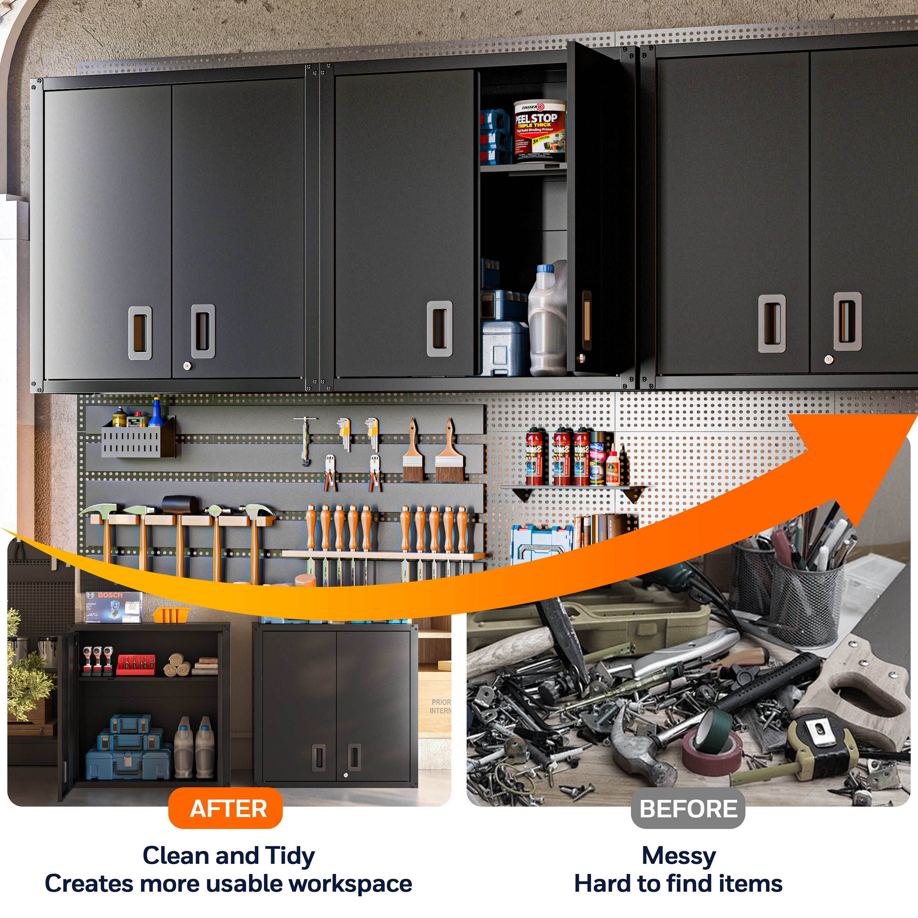 Garage Wall Mounted Storage Cabinet with Two Doors and One Shelf Lockable Metal Wall Cabinet Hanging Tool Cabinet for Garage Utility Room