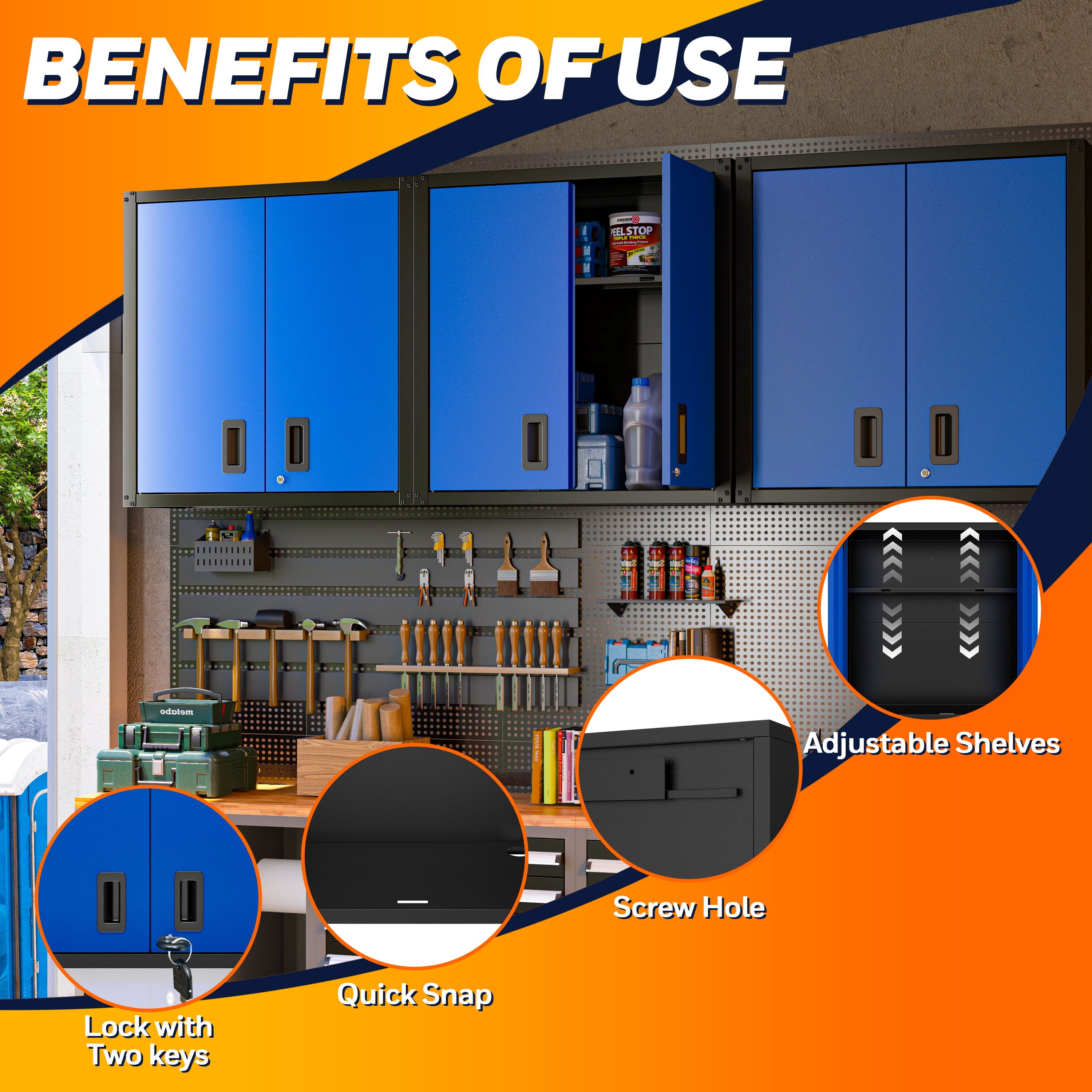 Garage Wall Mounted Storage Cabinet with Two Doors and One Shelf Lockable Metal Wall Cabinet Hanging Tool Cabinet for Garage Utility Room