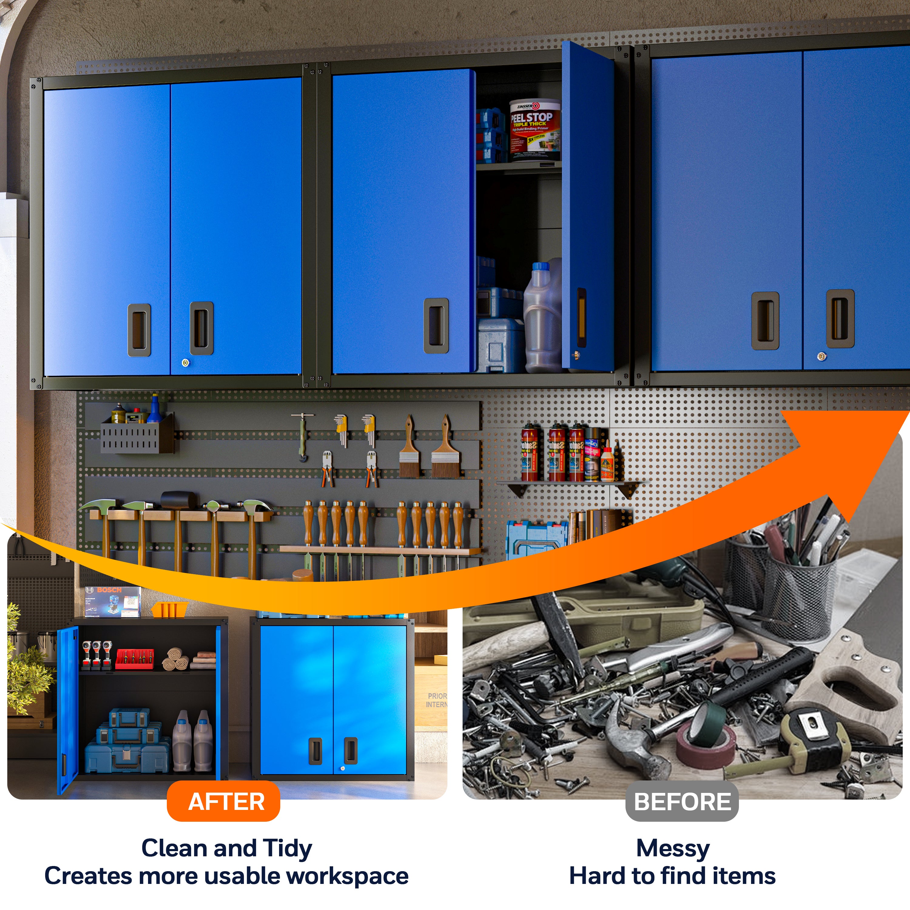 Garage Wall Mounted Storage Cabinet with Two Doors and One Shelf Lockable Metal Wall Cabinet Hanging Tool Cabinet for Garage Utility Room