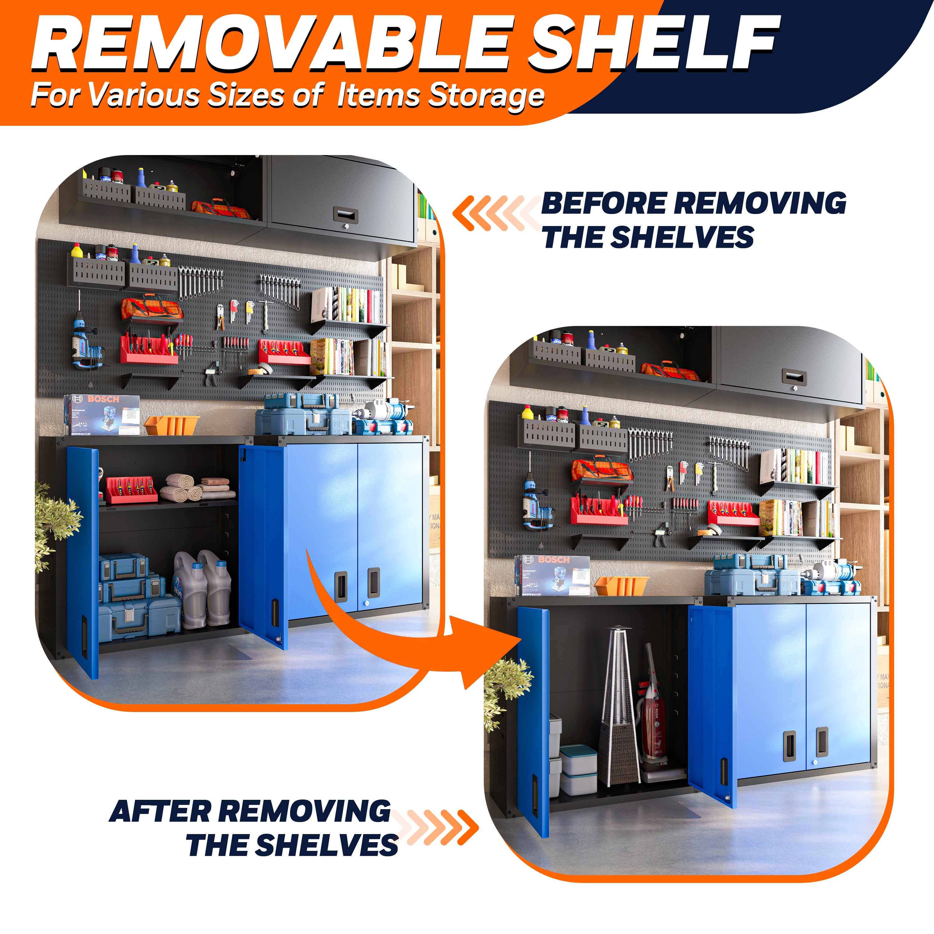 Garage Wall Mounted Storage Cabinet with Two Doors and One Shelf Lockable Metal Wall Cabinet Hanging Tool Cabinet for Garage Utility Room