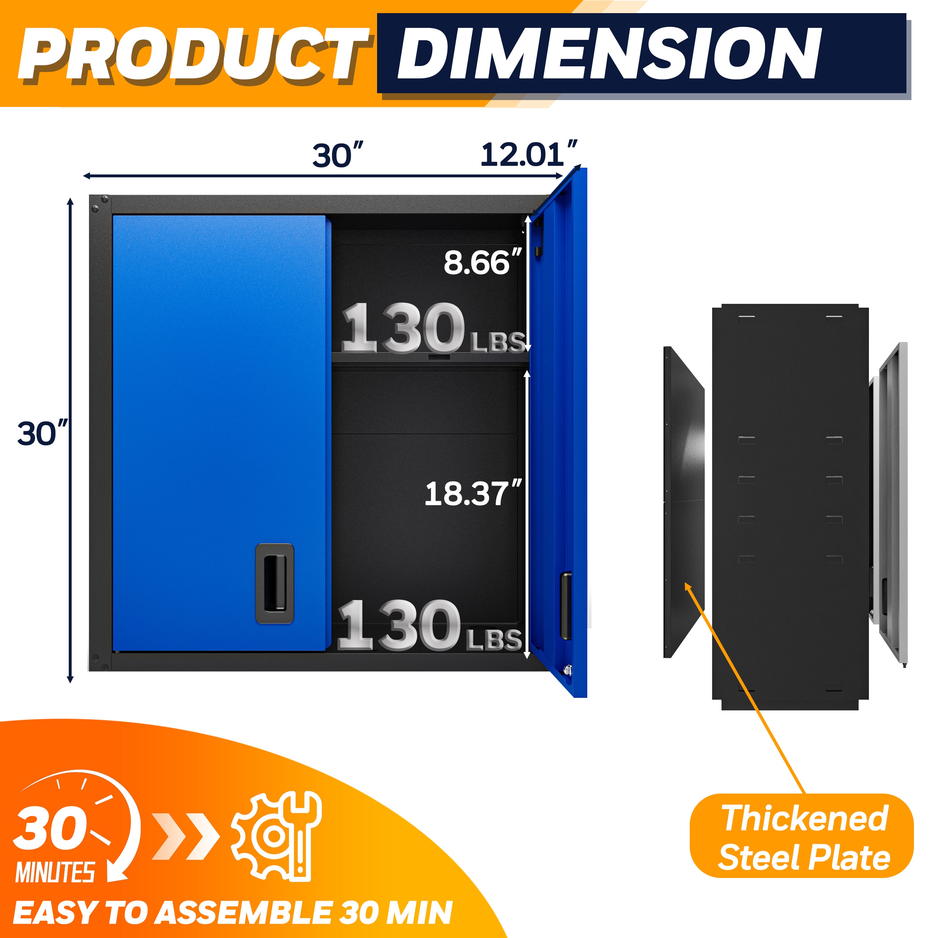 Garage Wall Mounted Storage Cabinet with Two Doors and One Shelf Lockable Metal Wall Cabinet Hanging Tool Cabinet for Garage Utility Room