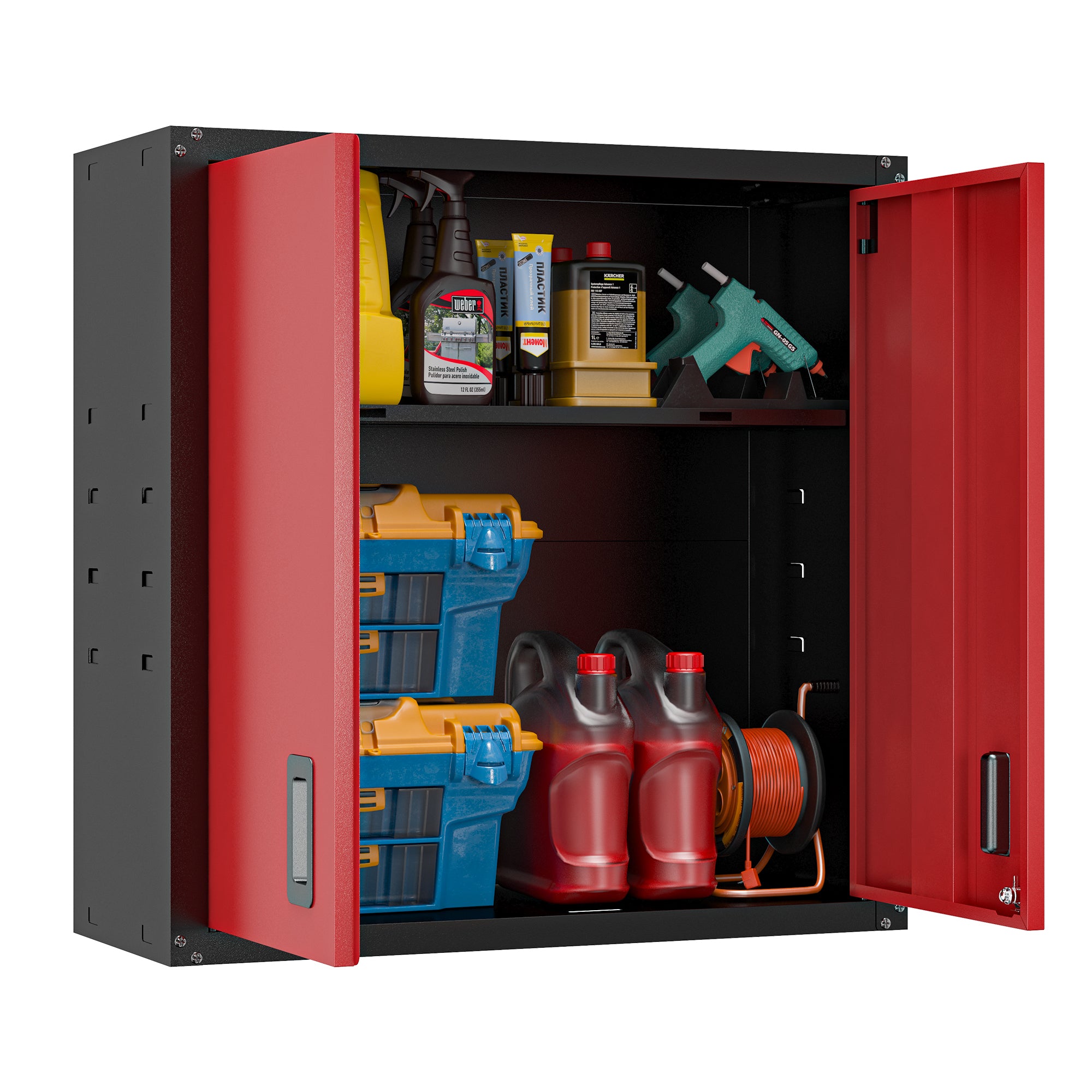 Garage Wall Mounted Storage Cabinet with Two Doors and One Shelf Lockable Metal Wall Cabinet Hanging Tool Cabinet for Garage Utility Room