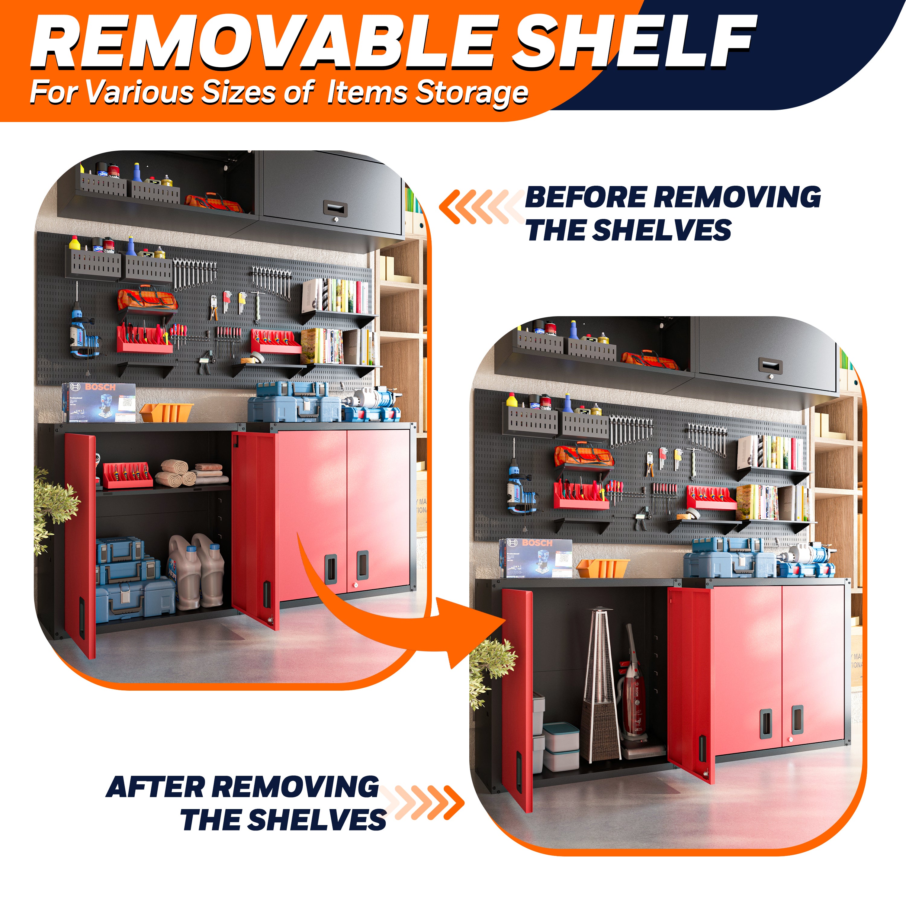 Garage Wall Mounted Storage Cabinet with Two Doors and One Shelf Lockable Metal Wall Cabinet Hanging Tool Cabinet for Garage Utility Room
