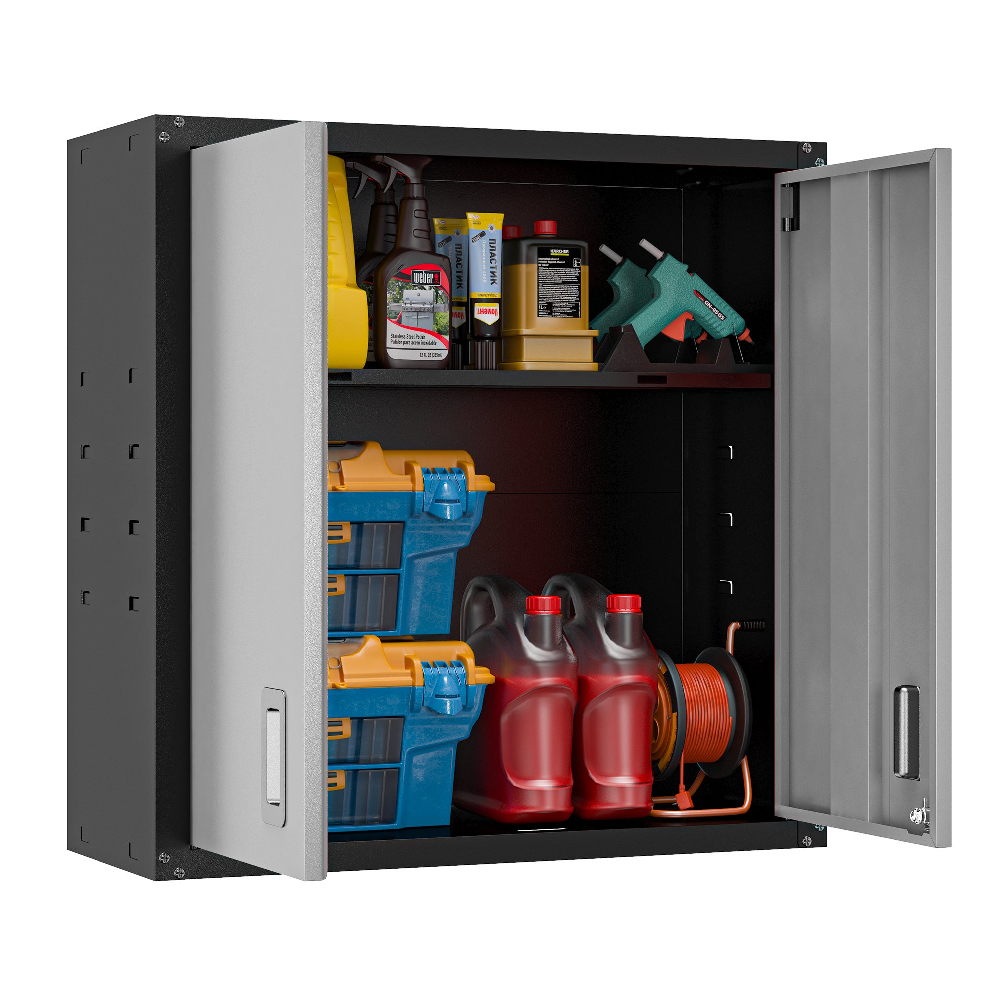 Garage Wall Mounted Storage Cabinet with Two Doors and One Shelf Lockable Metal Wall Cabinet Hanging Tool Cabinet for Garage Utility Room