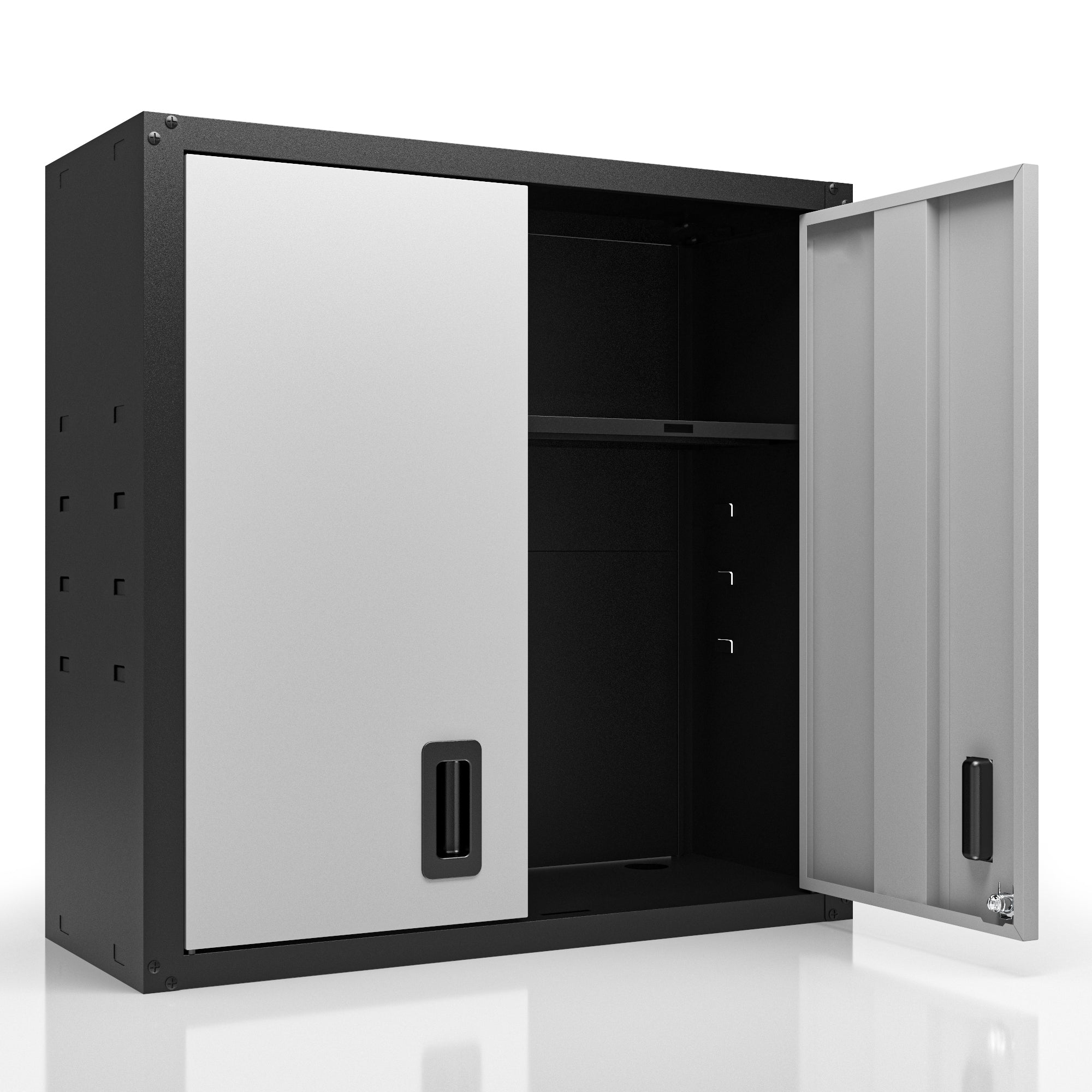 Garage Wall Mounted Storage Cabinet with Two Doors and One Shelf Lockable Metal Wall Cabinet Hanging Tool Cabinet for Garage Utility Room