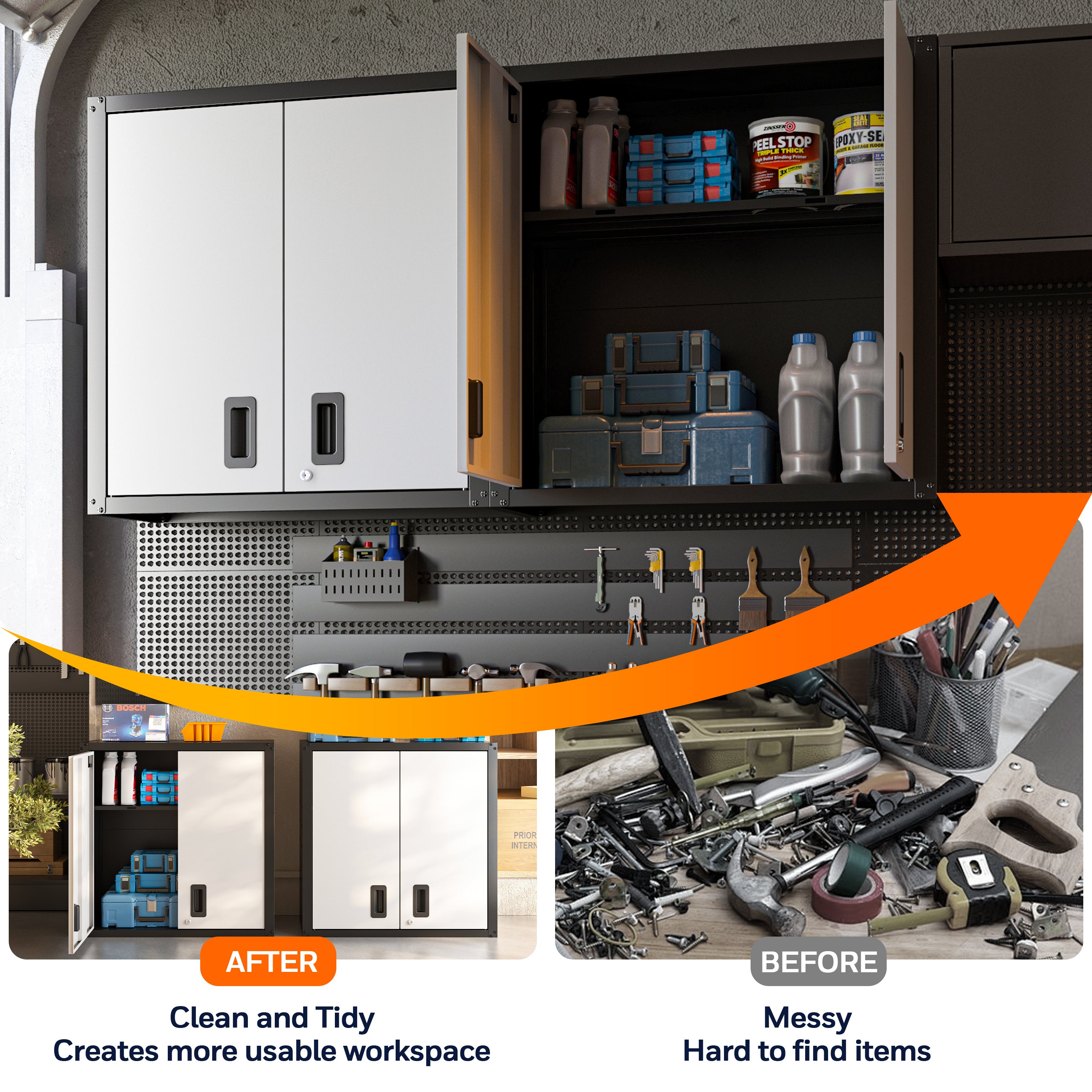 Garage Wall Mounted Storage Cabinet with Two Doors and One Shelf Lockable Metal Wall Cabinet Hanging Tool Cabinet for Garage Utility Room