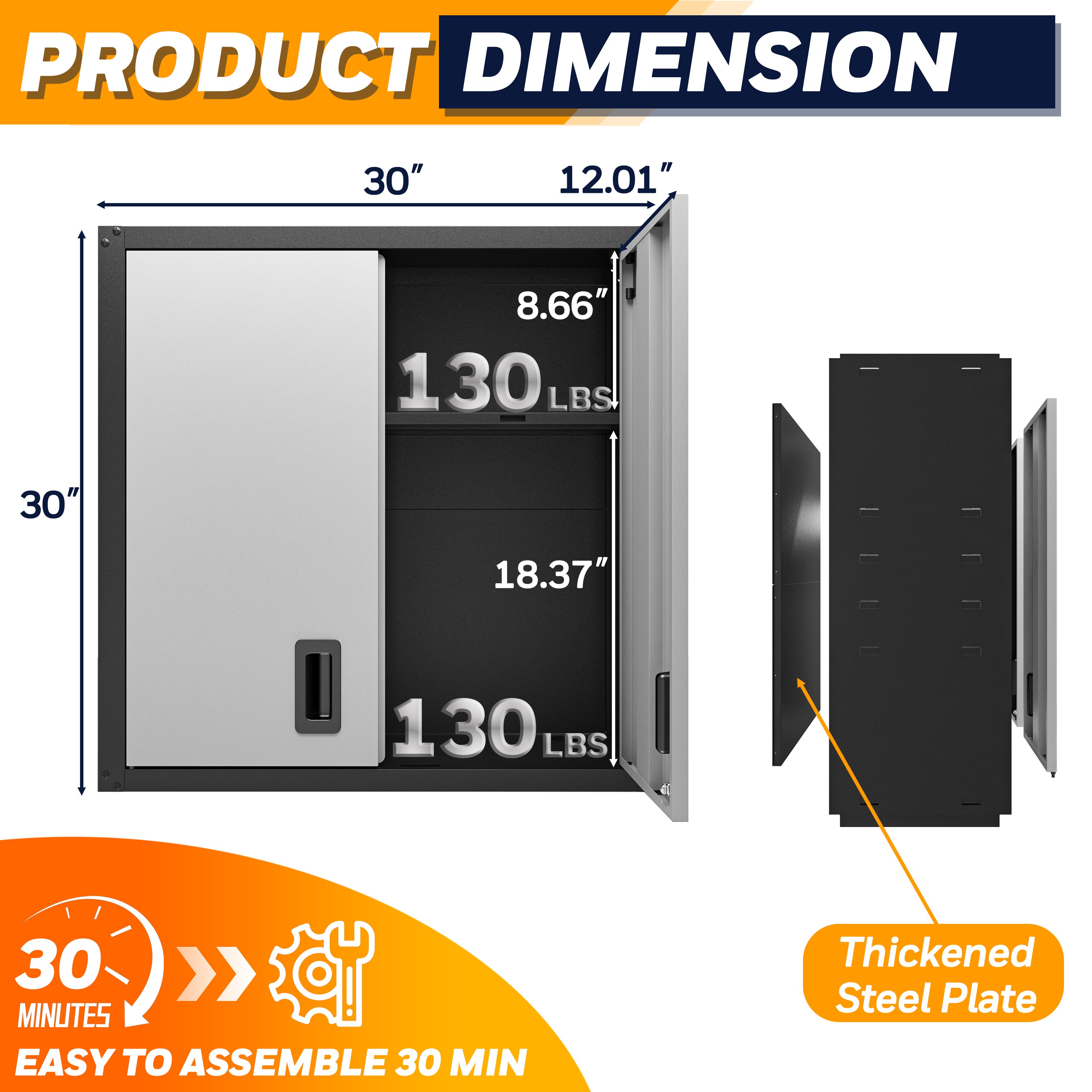 Garage Wall Mounted Storage Cabinet with Two Doors and One Shelf Lockable Metal Wall Cabinet Hanging Tool Cabinet for Garage Utility Room