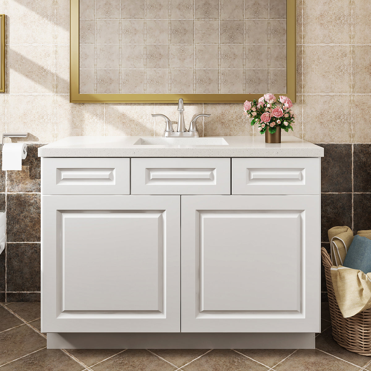 V Series Double Door Two Drawer Bathroom Vanity Base Cabinet, Kitchen Cabinet