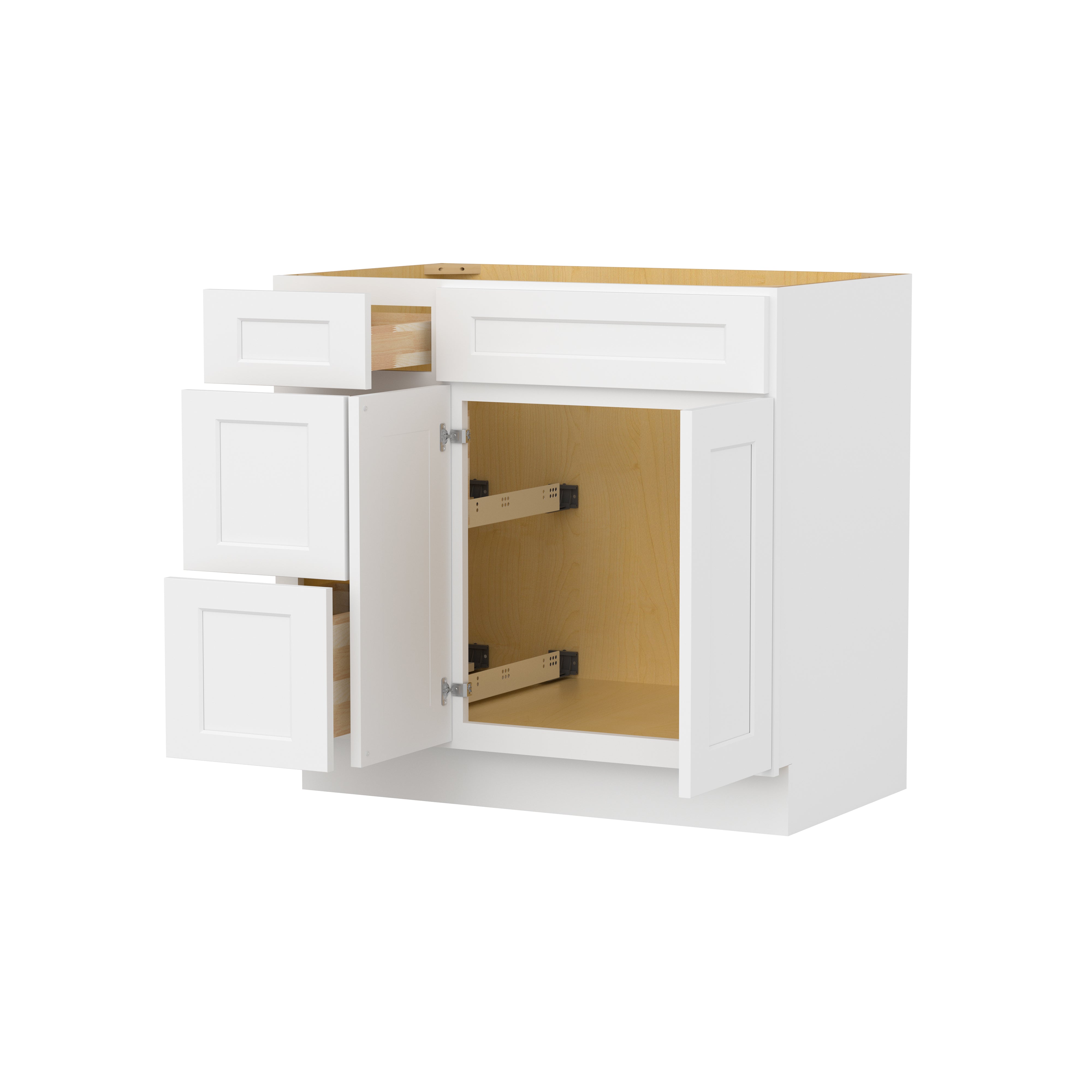 Easy-DIY Combo Bases - Drawers Left 36 in. W x 21 in. D x 34.5 in. H Bath Vanity Cabinet without Top in Shaker White