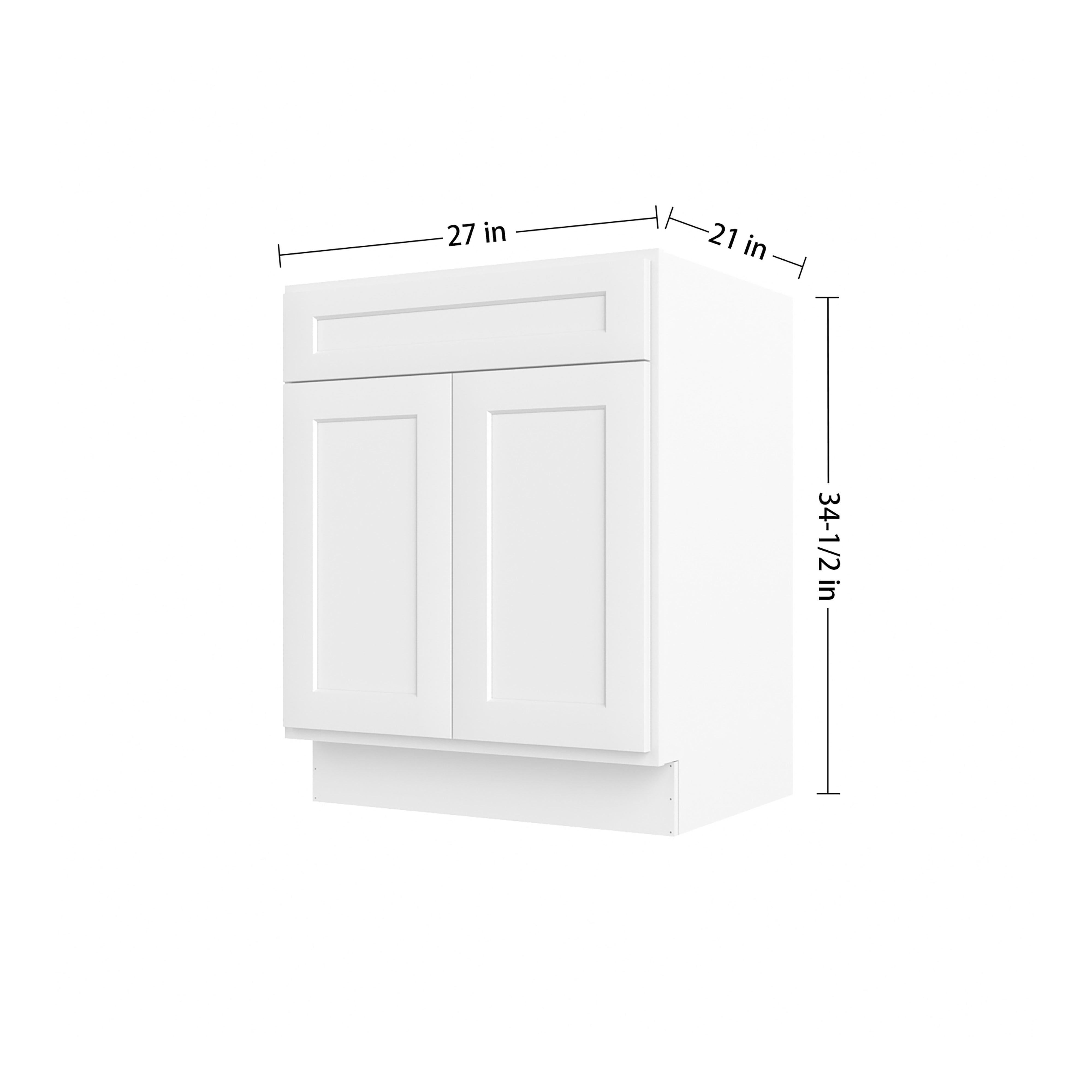 Camlock 27 in. W x 21 in. D x 34.5 in. H Ready to Assemble Bath Vanity Cabinet without Top in Shaker White