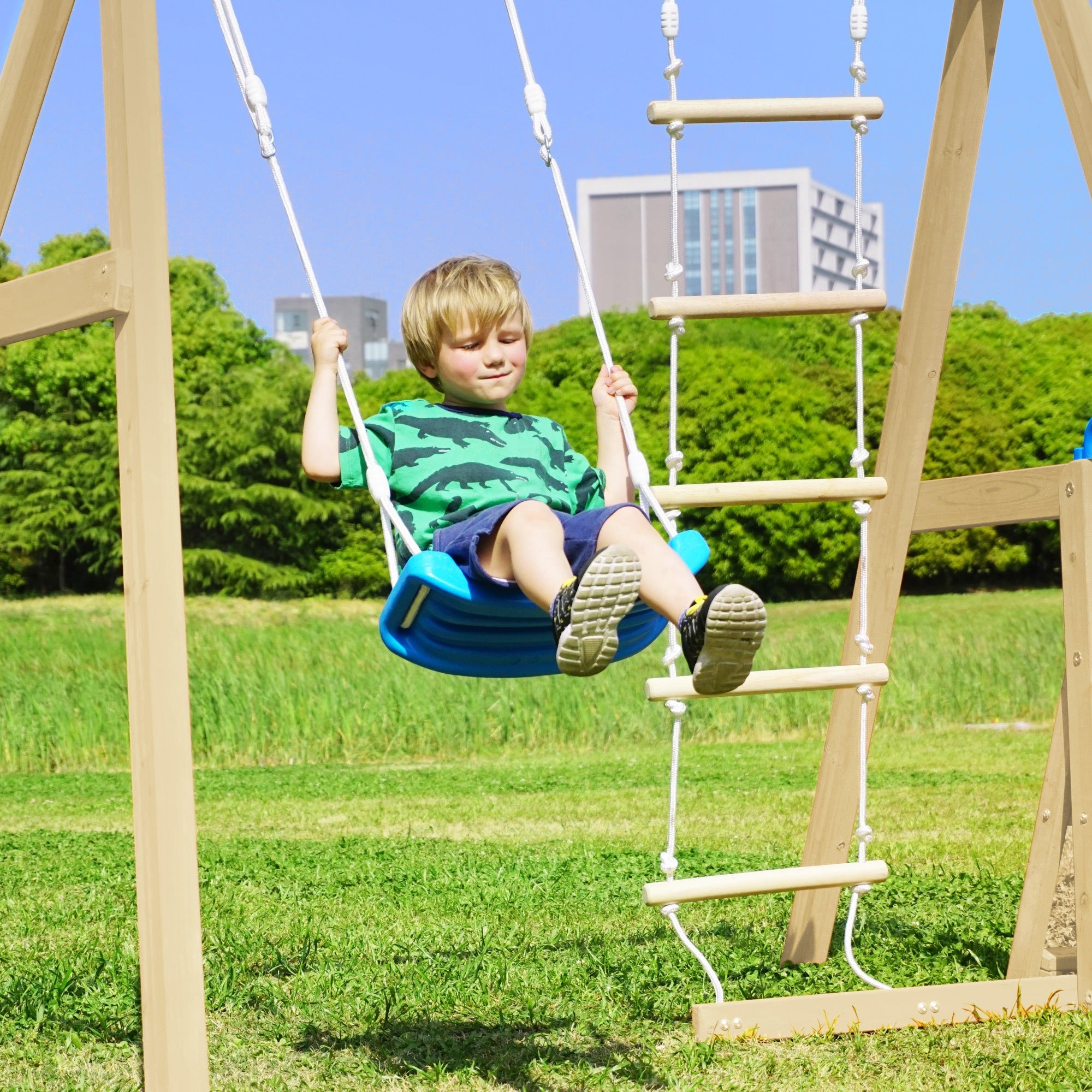 Wooden Swing-N-Slide Set: Ideal for Backyard Fun with Slide, Swings, and Climber. Toddler-Friendly and Easy to Assemble