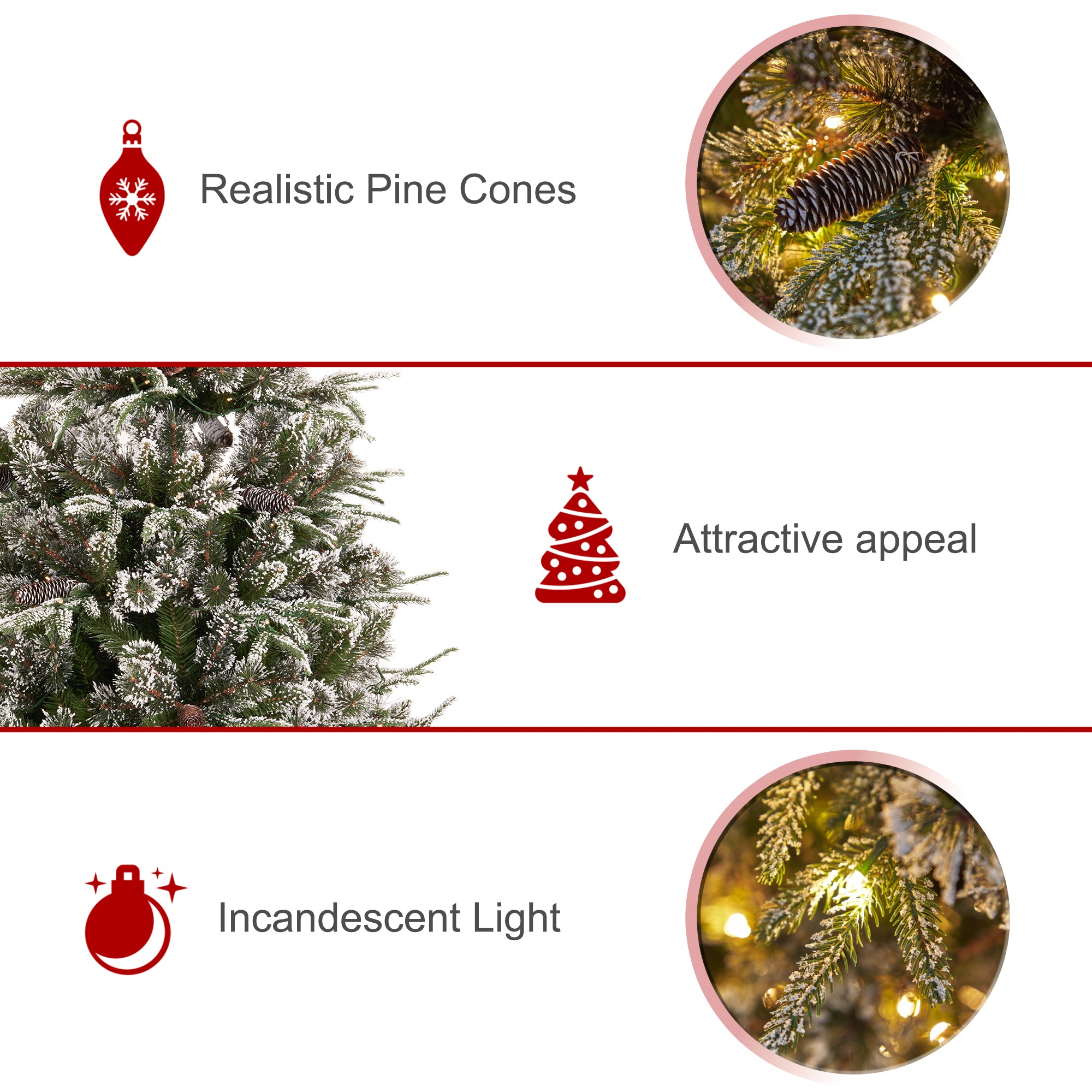 Best Choice Products 6ft Pre-Lit Pre-Decorated Spruce Hinged Artificial Blended PE/PVC Christmas Tree w/ 1273 Tips, 29 Pinecones, 240 Lights, Metal Base