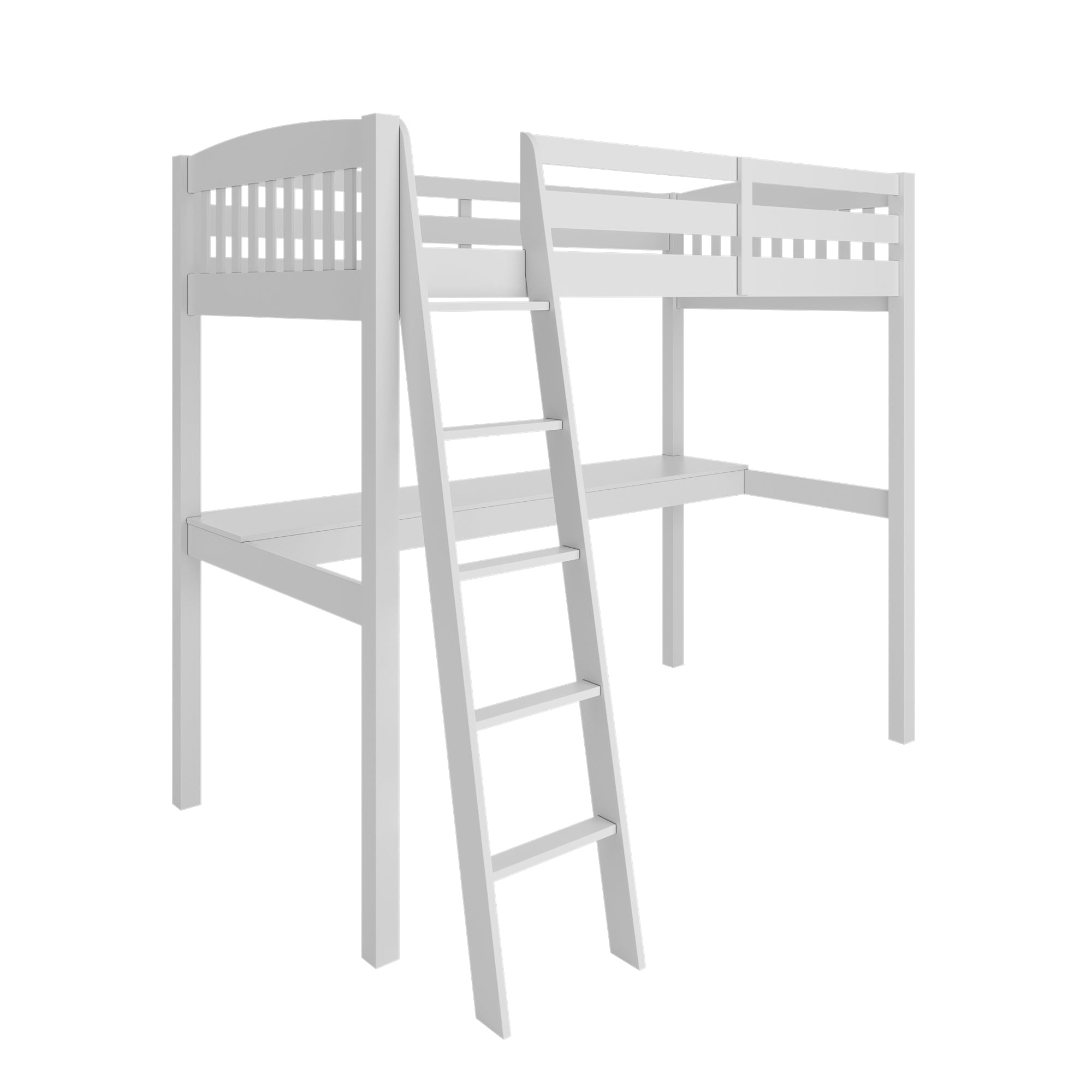 Yes4Wood Everest White High Loft Bed with Desk and Storage, Space Saver Twin Size Kids Loft Bed with Stairs for Toddlers Assembled in Sturdy Solid Wood, No Box Spring Needed