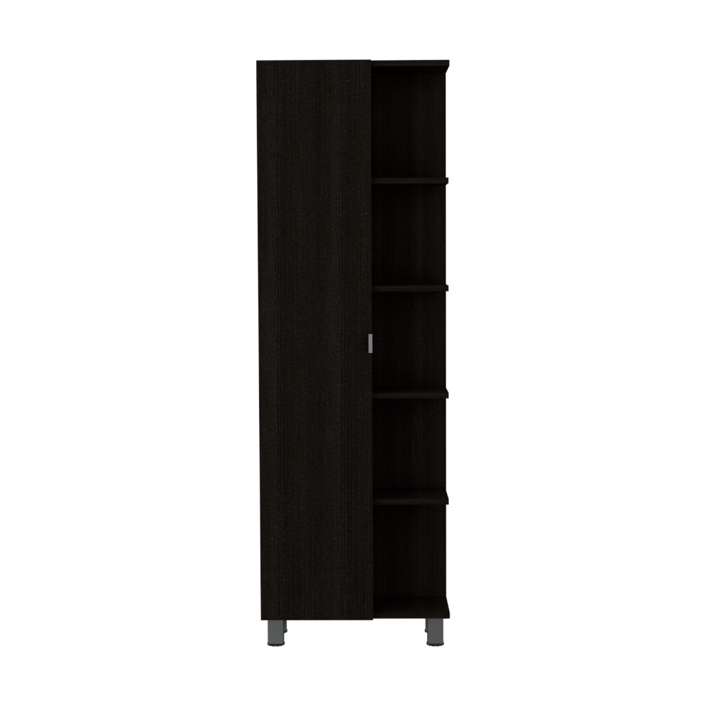 Urano Mirror Linen Cabinet, Four Interior  Shelves, Five External Shelves -Black