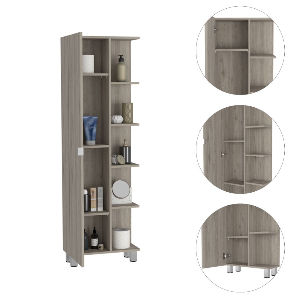 Urano Mirror Linen Cabinet, Four Interior  Shelves, Five External Shelves -Light Gray