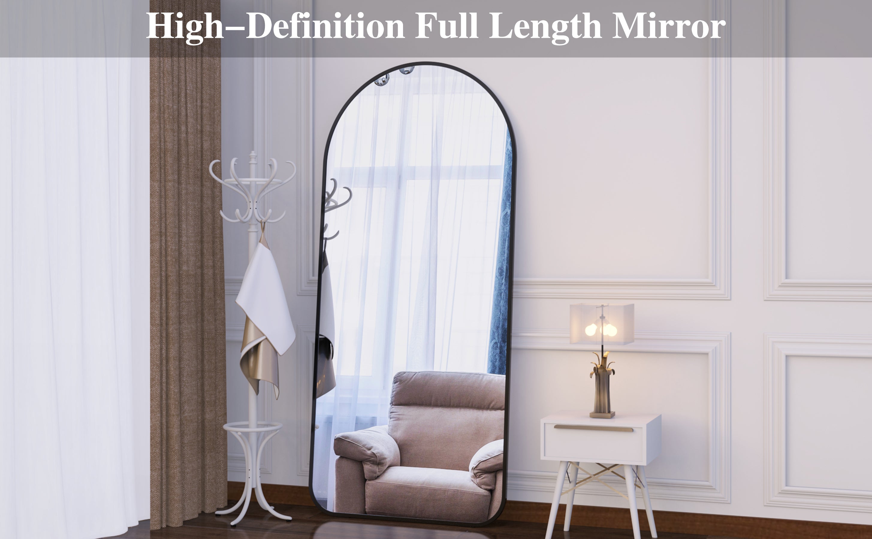 Arch Full Length Mirror 71"×32"  Big Full Body Mirror for Bedroom Oversized Floor Mirror Large Standing Mirror Living Room Dressing Mirror Leaning Against Wall, Aluminum Frame, Black