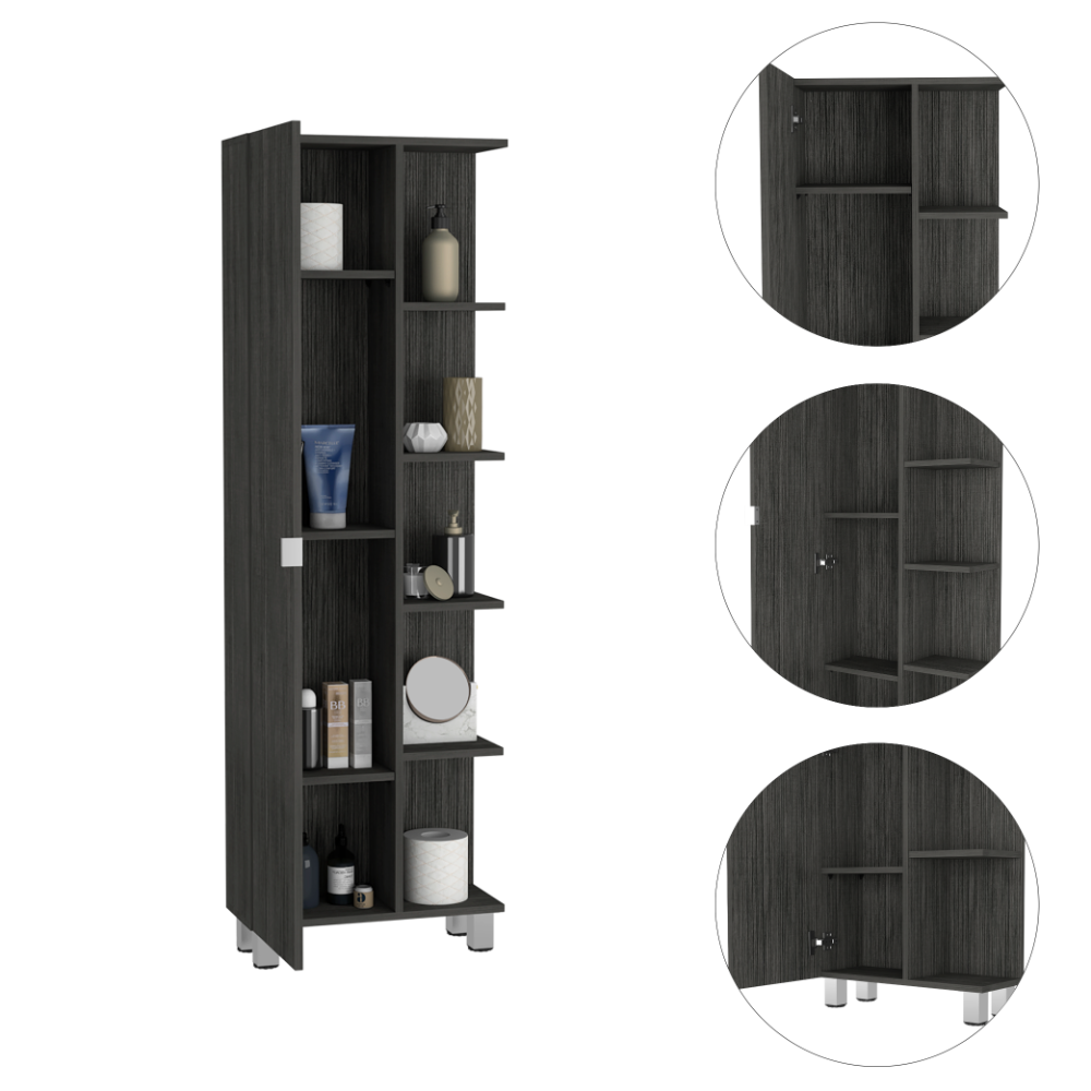 Urano Mirror Linen Cabinet, Four Interior  Shelves, Five External Shelves -Smokey Oak