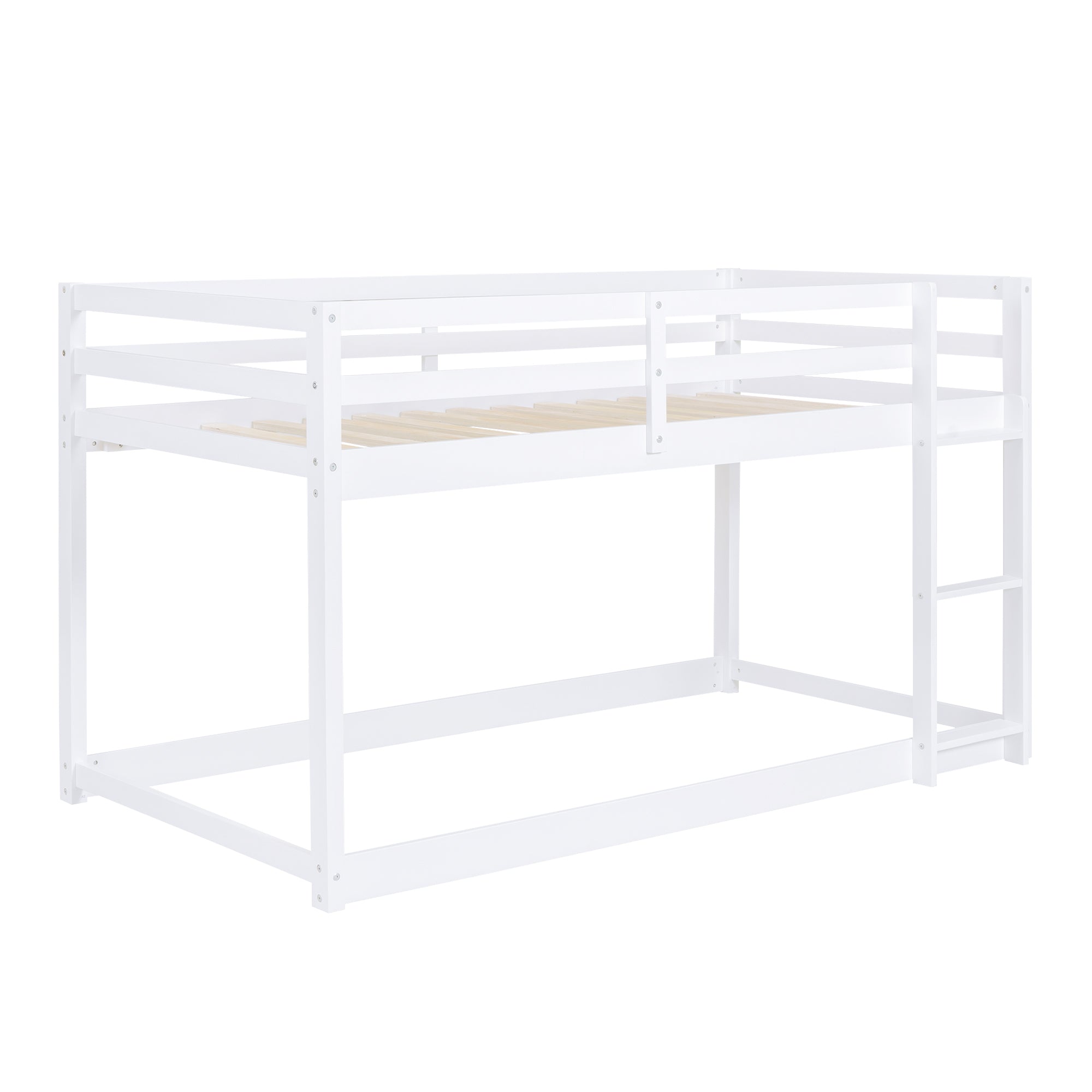 Twin over Twin Floor Bunk Bed with Ladder, White(Old SKU:WF293017AAK)