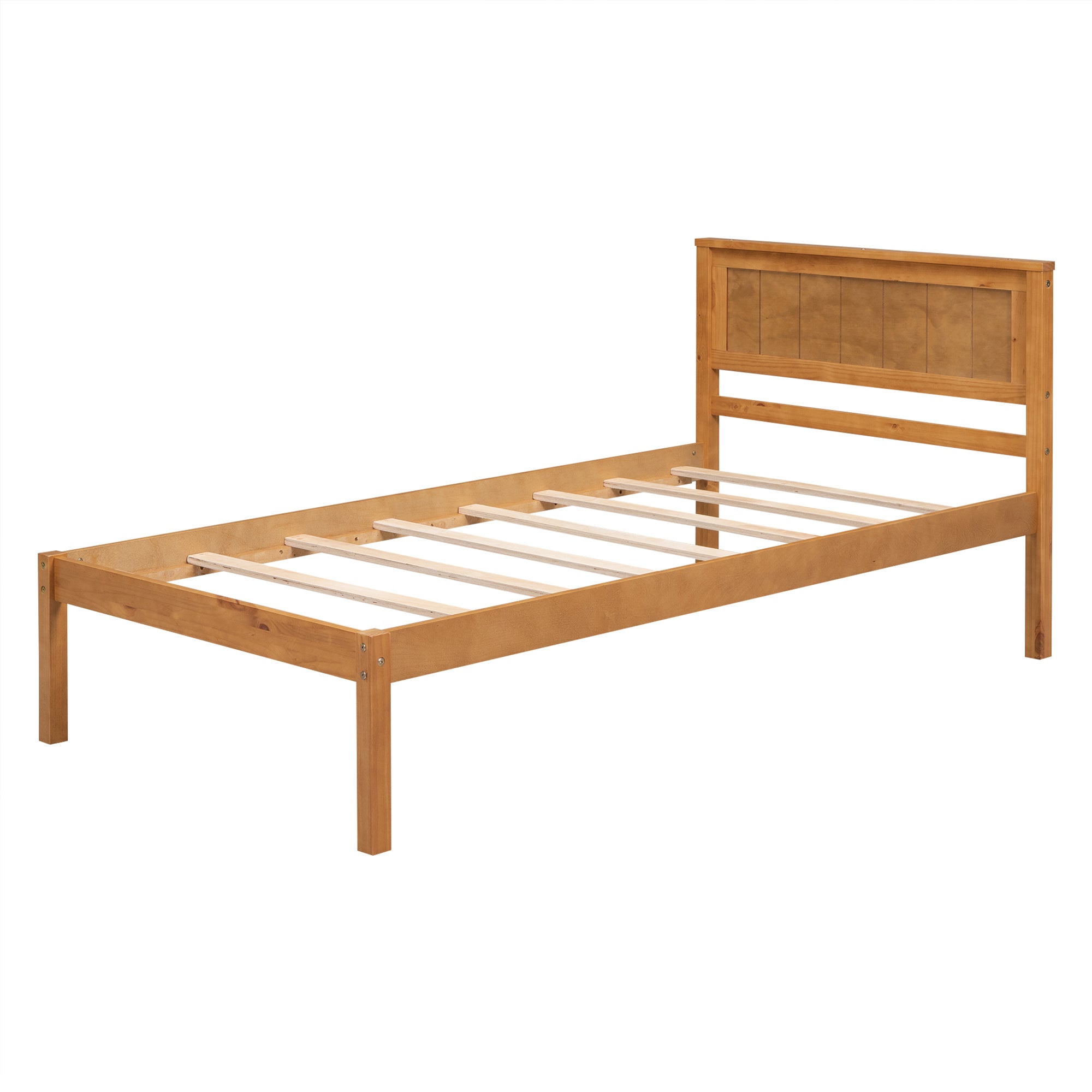 Platform Bed Frame with Headboard , Wood Slat Support , No Box Spring Needed ,Twin,Oak