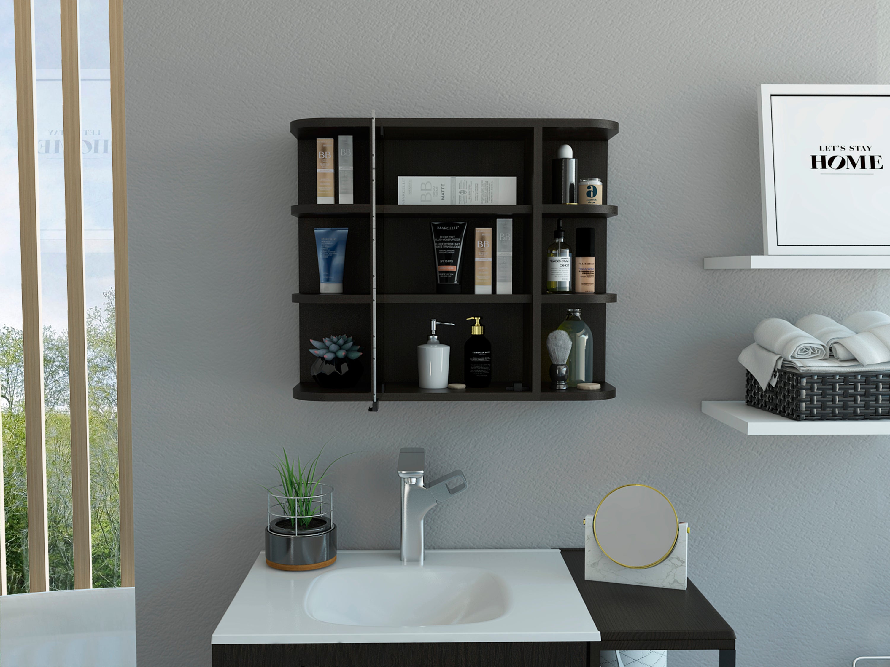 Milan Medicine Cabinet, Six External Shelves Mirror, Three Internal Shelves