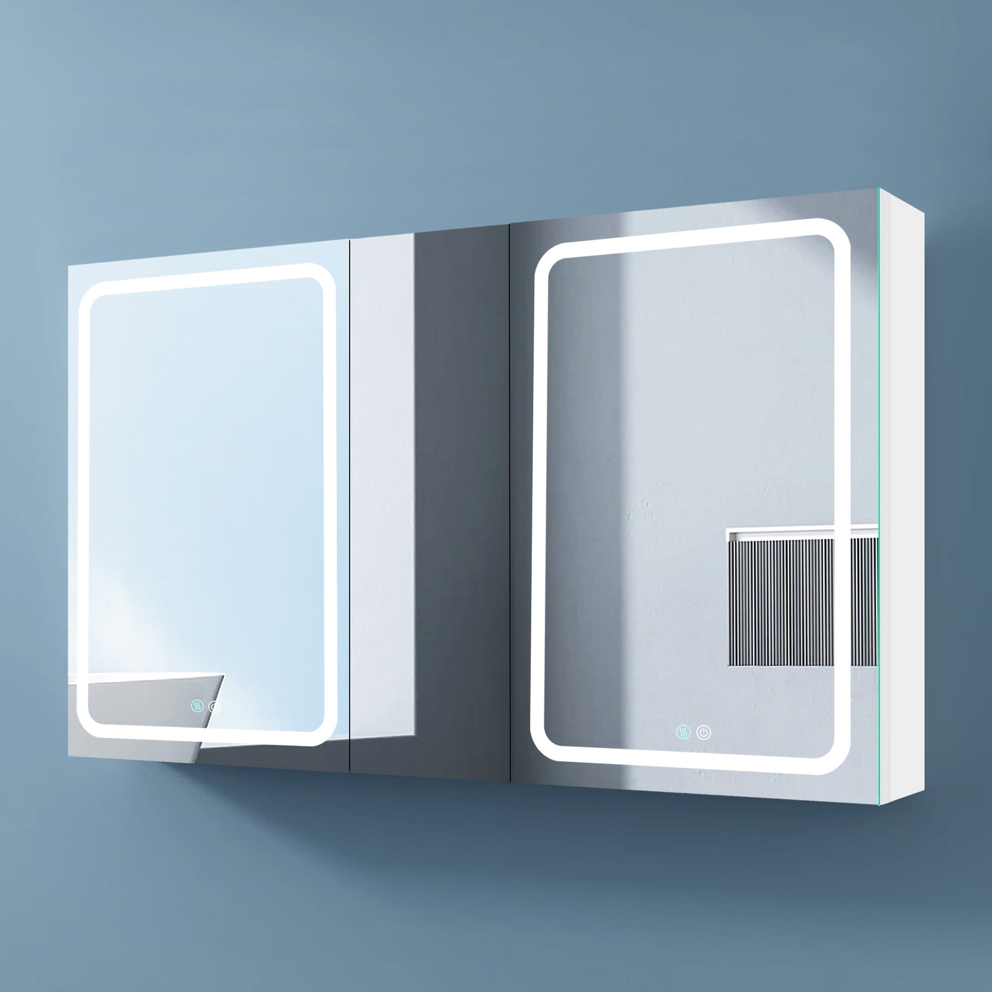 50x30 Inch LED Bathroom Medicine Cabinet Surface Mount Double Door Lighted Medicine Cabinet, Medicine Cabinets for Bathroom with Mirror Defogging, Dimmer White