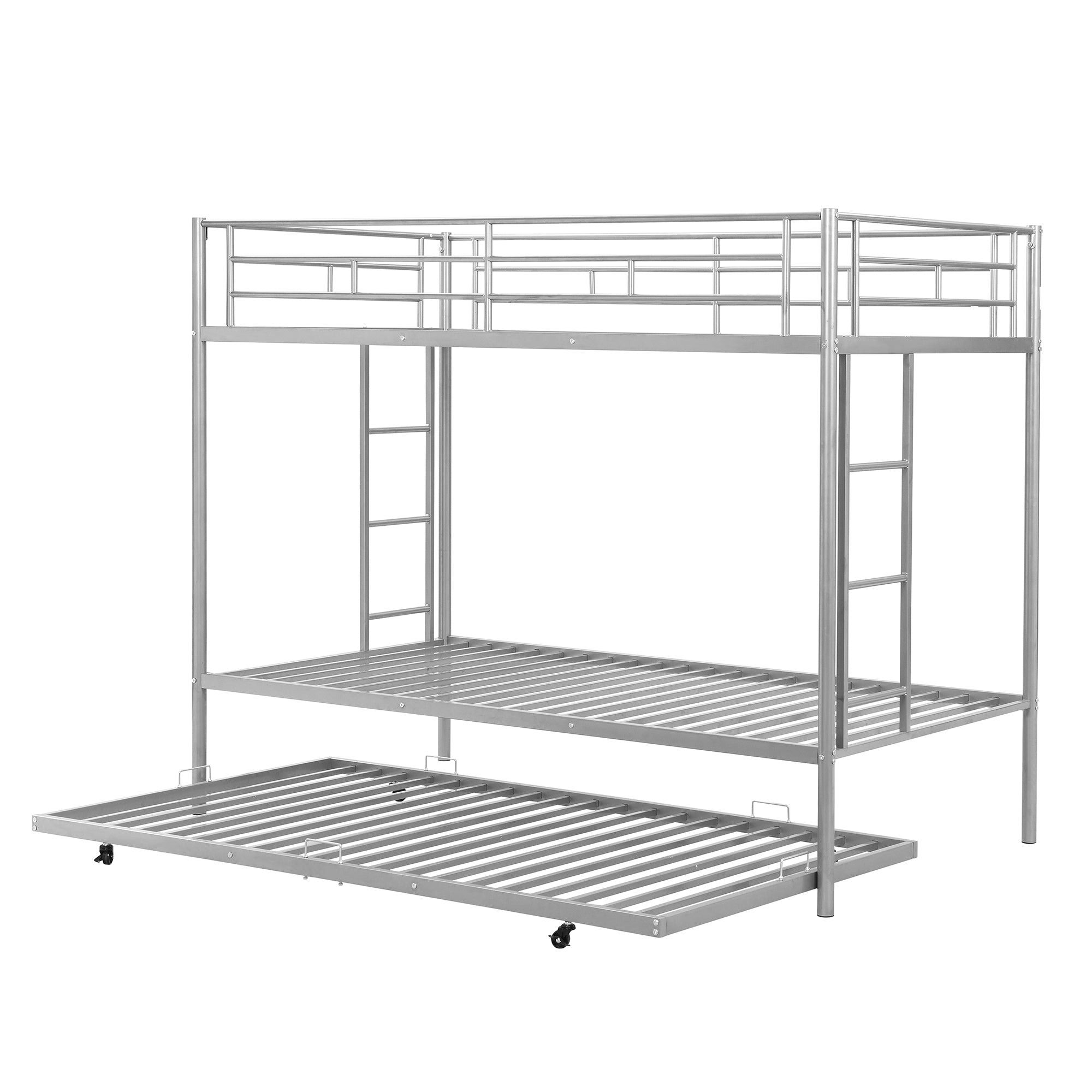 Twin over Twin Bunk Bed with Trundle, Silver