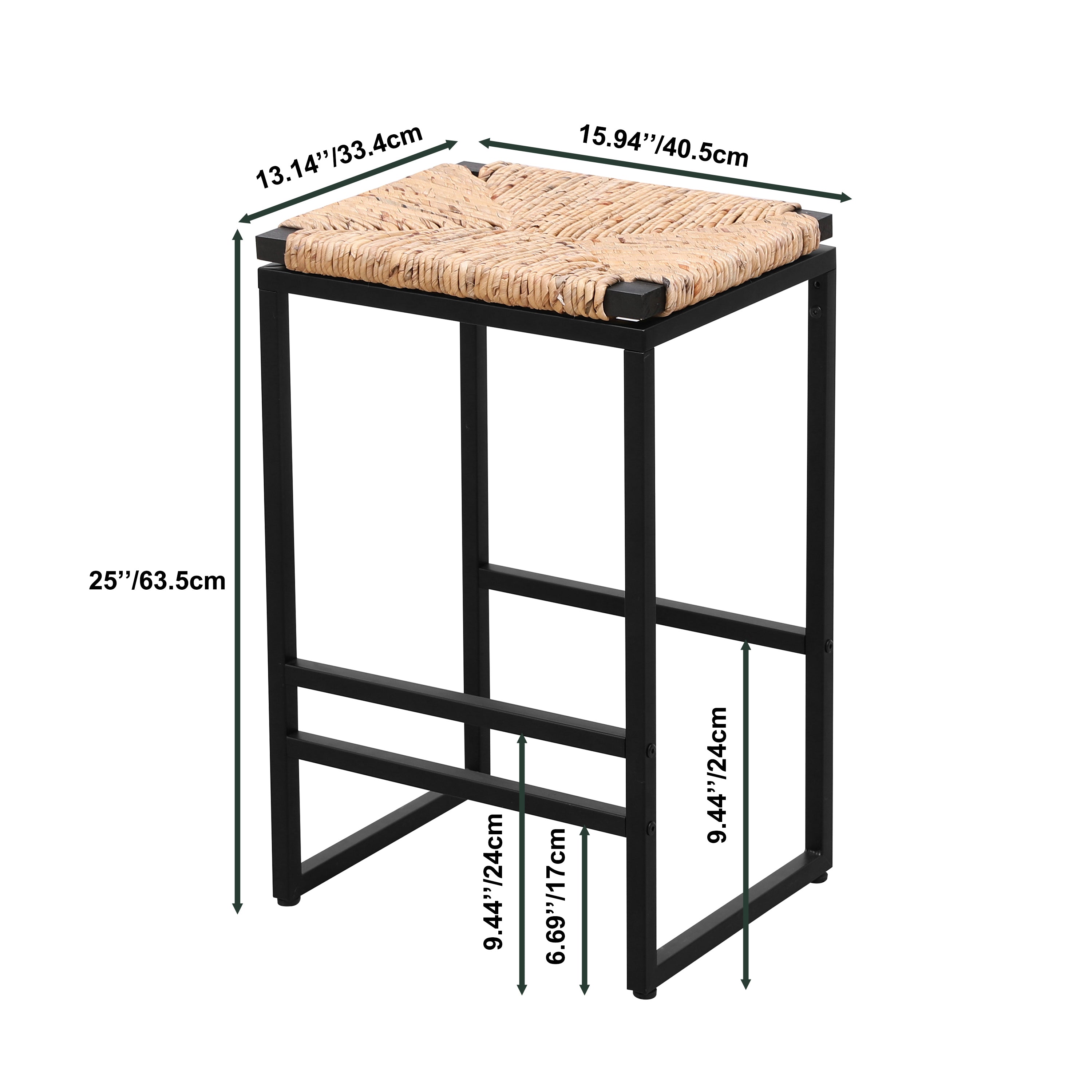 Set of 2 Water Hyacinth Woven Bar Stools for Kitchen Counter Water Hyacinth Grass Backless Barstools with Footrest (Water Hyacinth Backless)