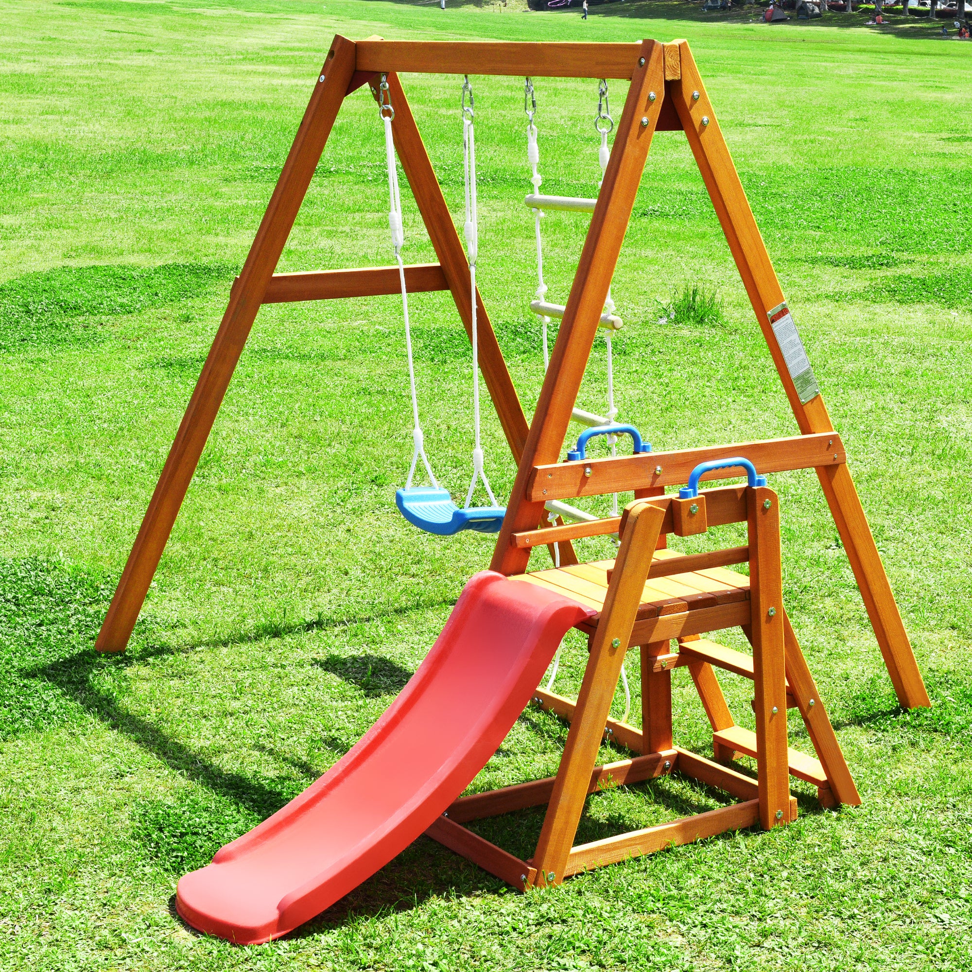 Wooden Swing-N-Slide Set: Ideal for Backyard Fun with Slide, Swings, and Climber. Toddler-Friendly and Easy to Assemble