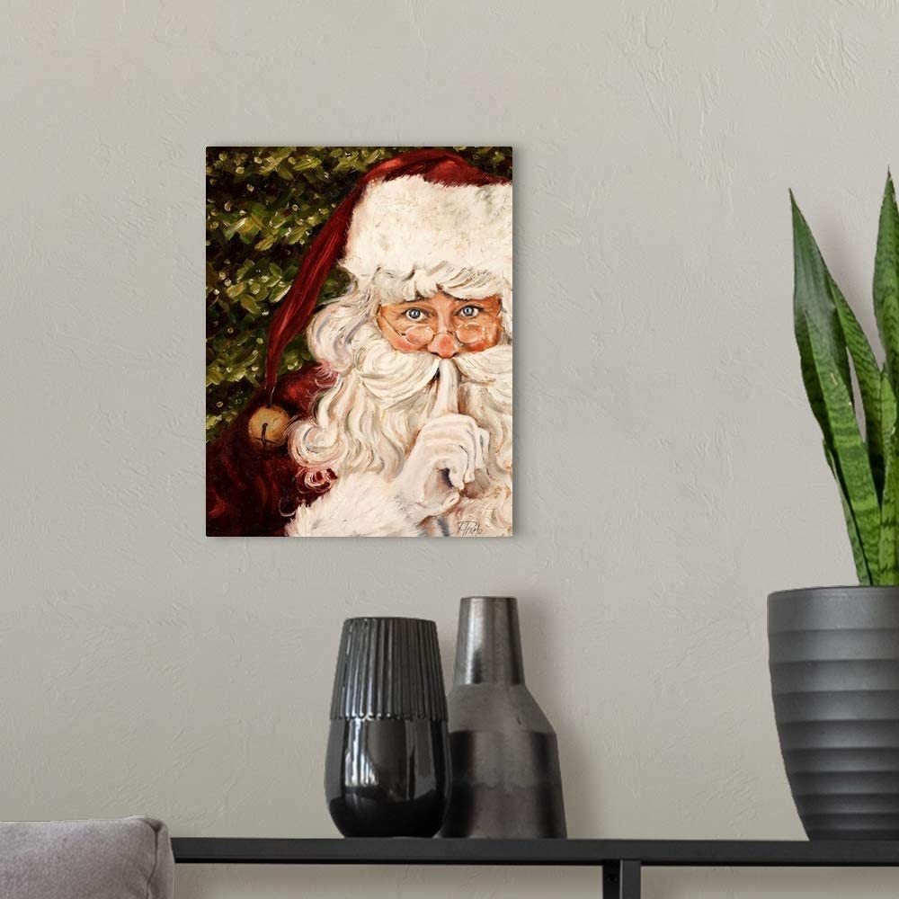 Framed Canvas Wall Art Decor Painting For Chrismas, Santa Claus be Quiet Gift Painting For Chrismas Gift, Decoration For Chrismas Eve Office Living Room, Bedroom Decor-Ready To Hang