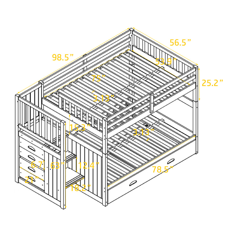Full over Full Bunk Bed with Twin Size Trundle, White (old sku: LT000026AAK )