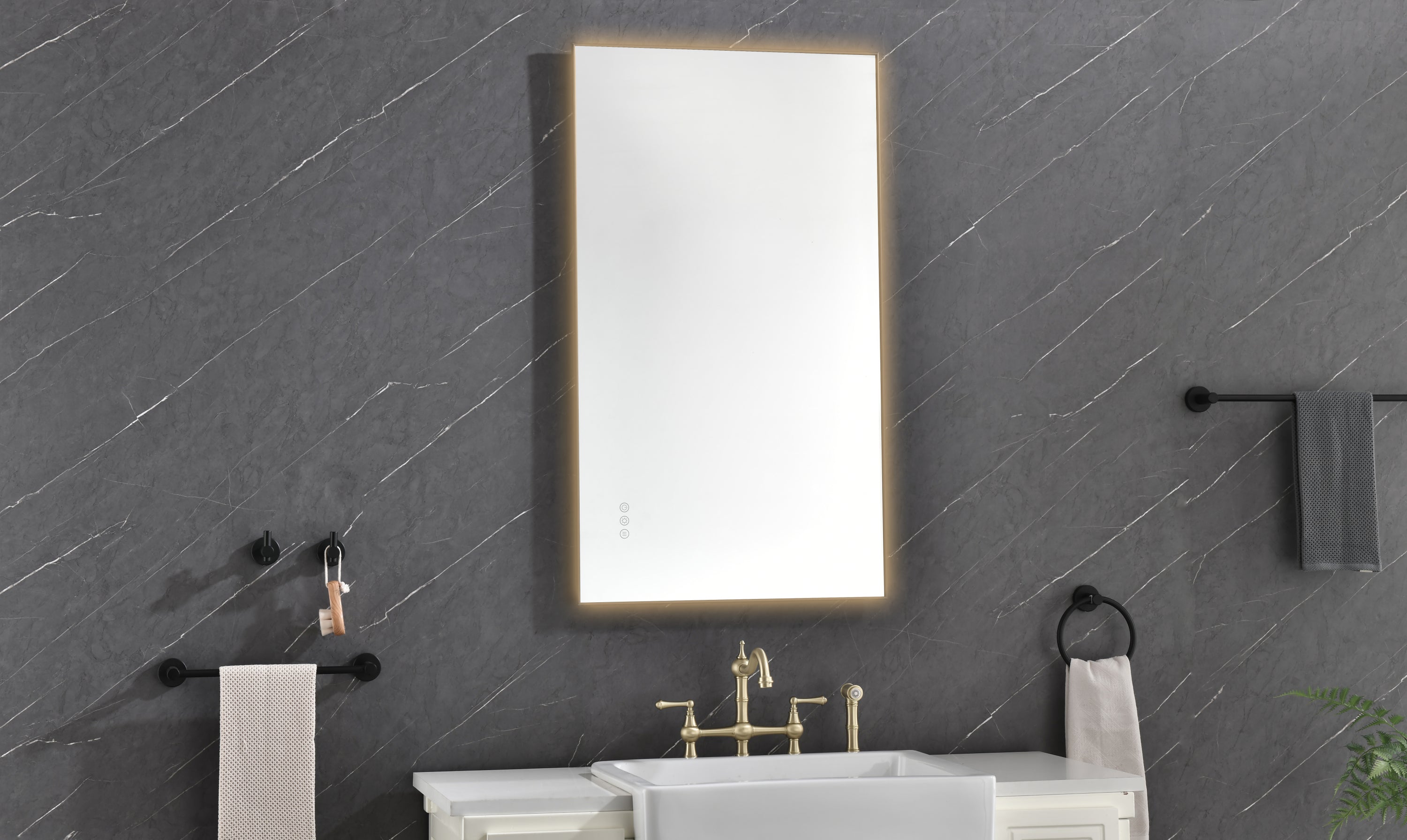 bathroom  led mirror is multi-functional and each function is controlled by a smart touch button.