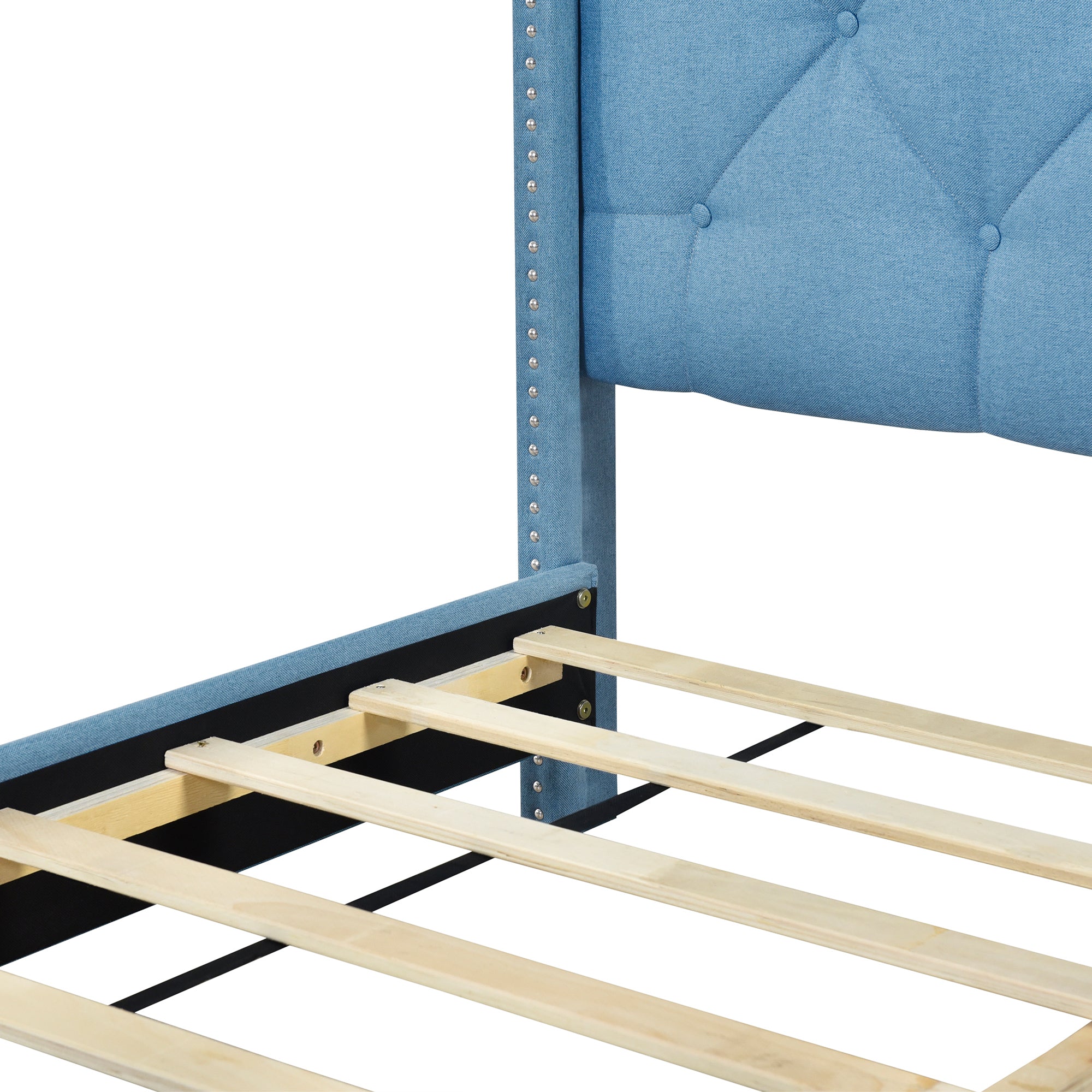 Queen Size Storage Bed Linen Upholstered Platform Bed with Two Drawers - Blue