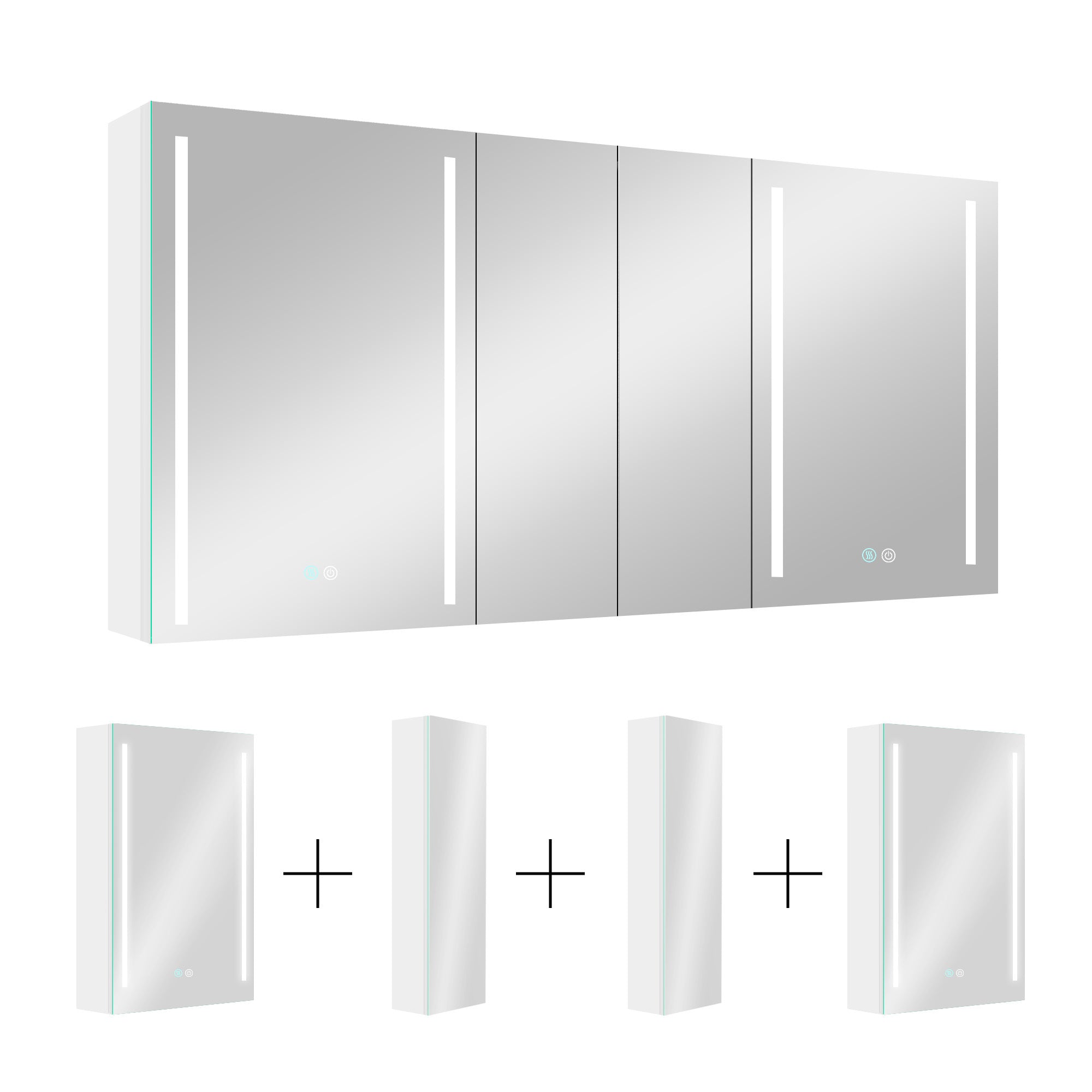 60x30 Inch LED Bathroom Medicine Cabinet Surface Mount Double Door Lighted Medicine Cabinet, Medicine Cabinets for Bathroom with Mirror Defogging, Dimmer White