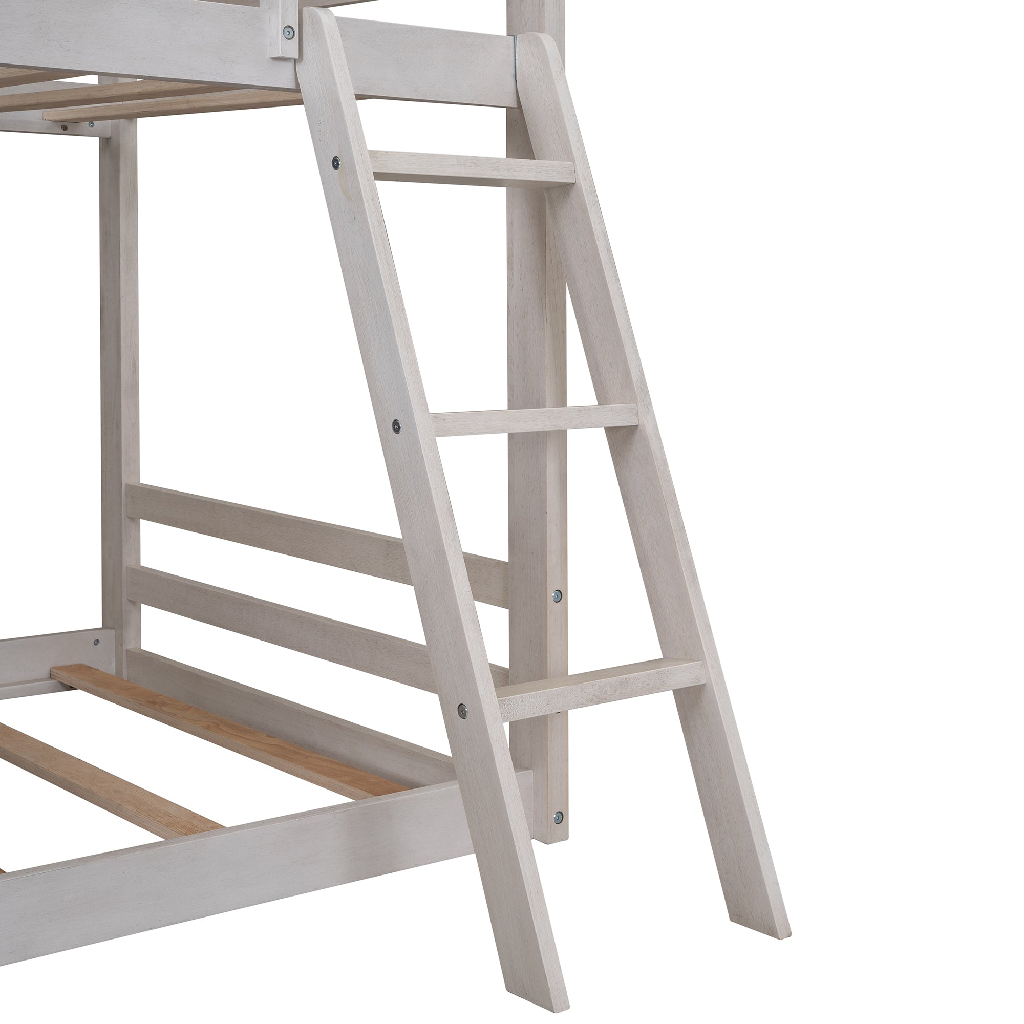 Twin Over Twin Bunk Bed Wood Bed with Roof, Window, Slide, Ladder ,Antique White(OLD SKU:LP000059AAK)