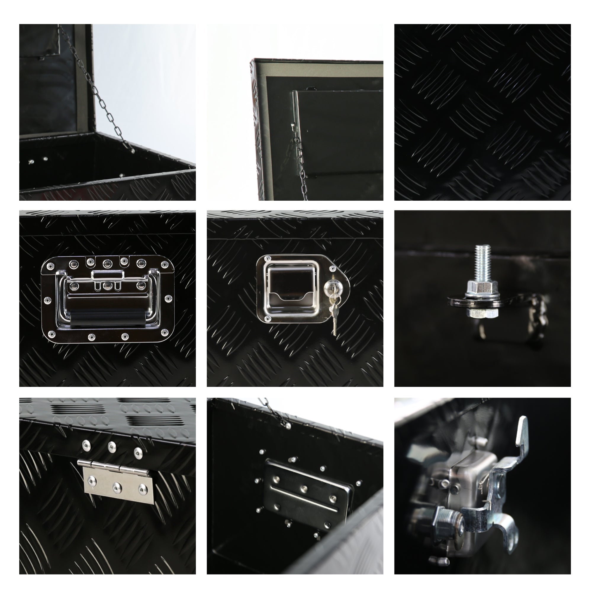 30 Inch Heavy Duty Black Aluminum 5 Bar Tread Tool long Box Truck Pickup Trailer Toolbox Underbody Storage+Lock+Keys (30.1"×12.8"×10.4")