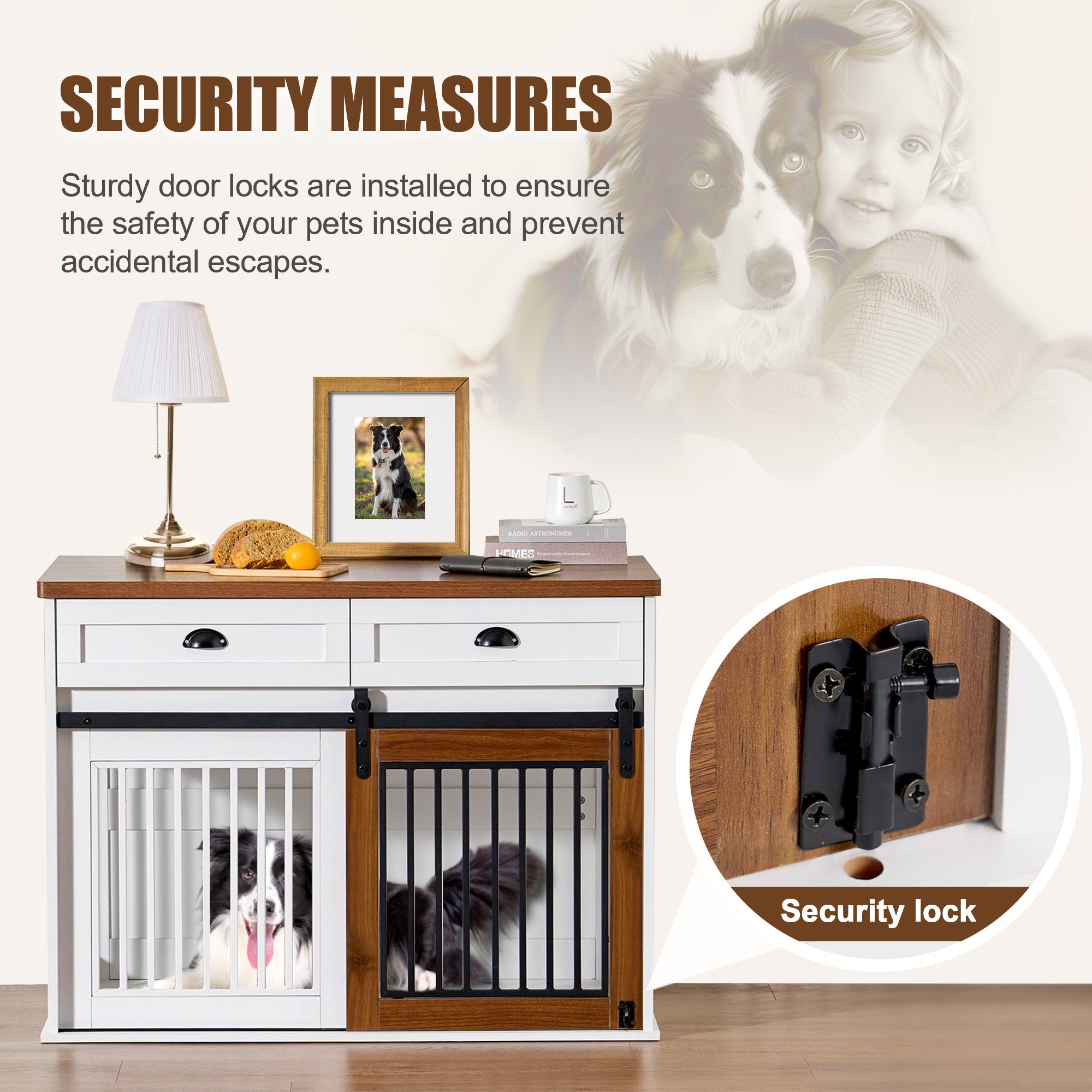 AHCEDARS Heavy Duty Dog Cage for Pets, Suitable for Medium Large Dogs, Cedar Furniture Style Cage, with Double Door Pet House Wooden Cage, Modern Dog House Furniture Room