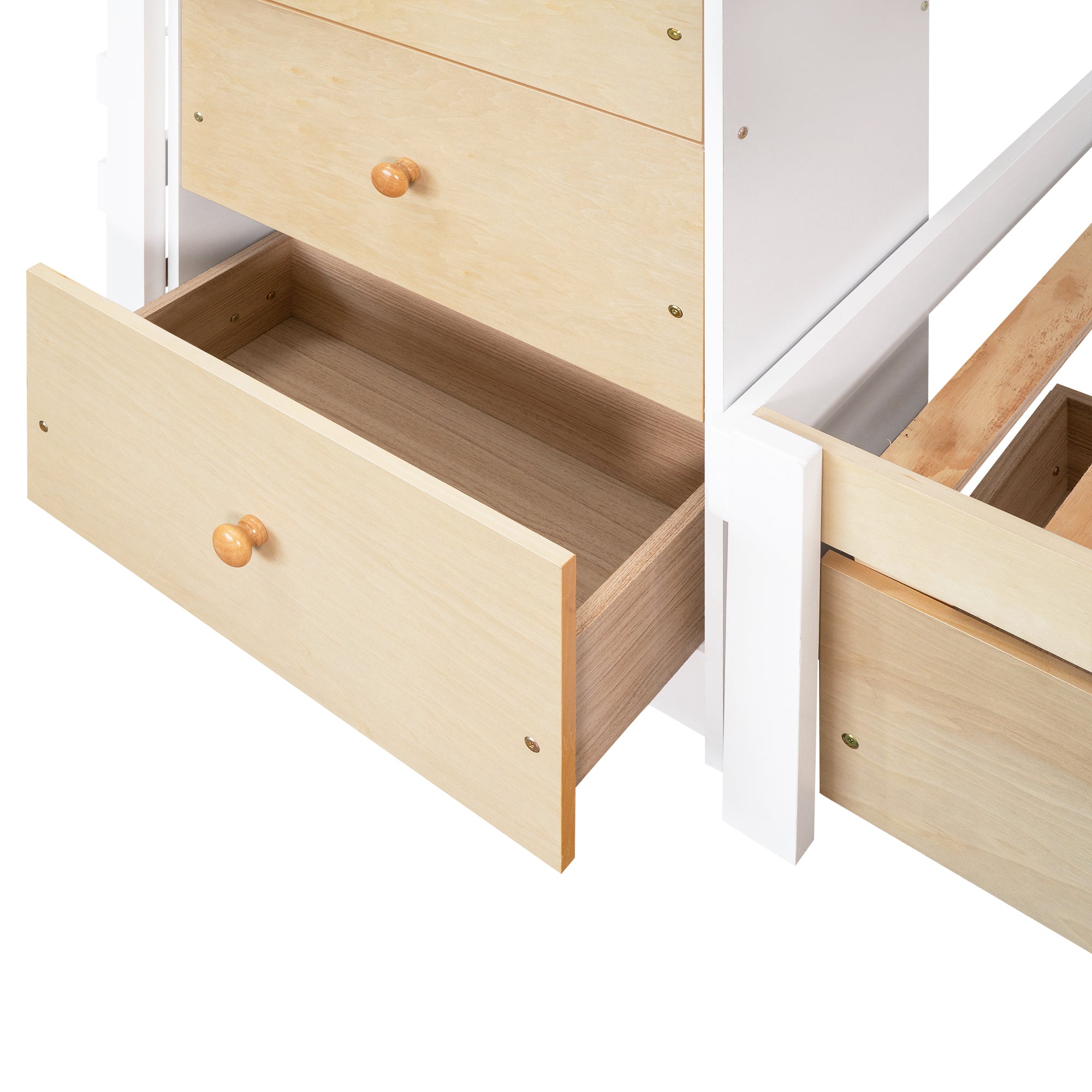 Twin over Twin Loft Bunk Bed with Drawers and Ladder, Natural