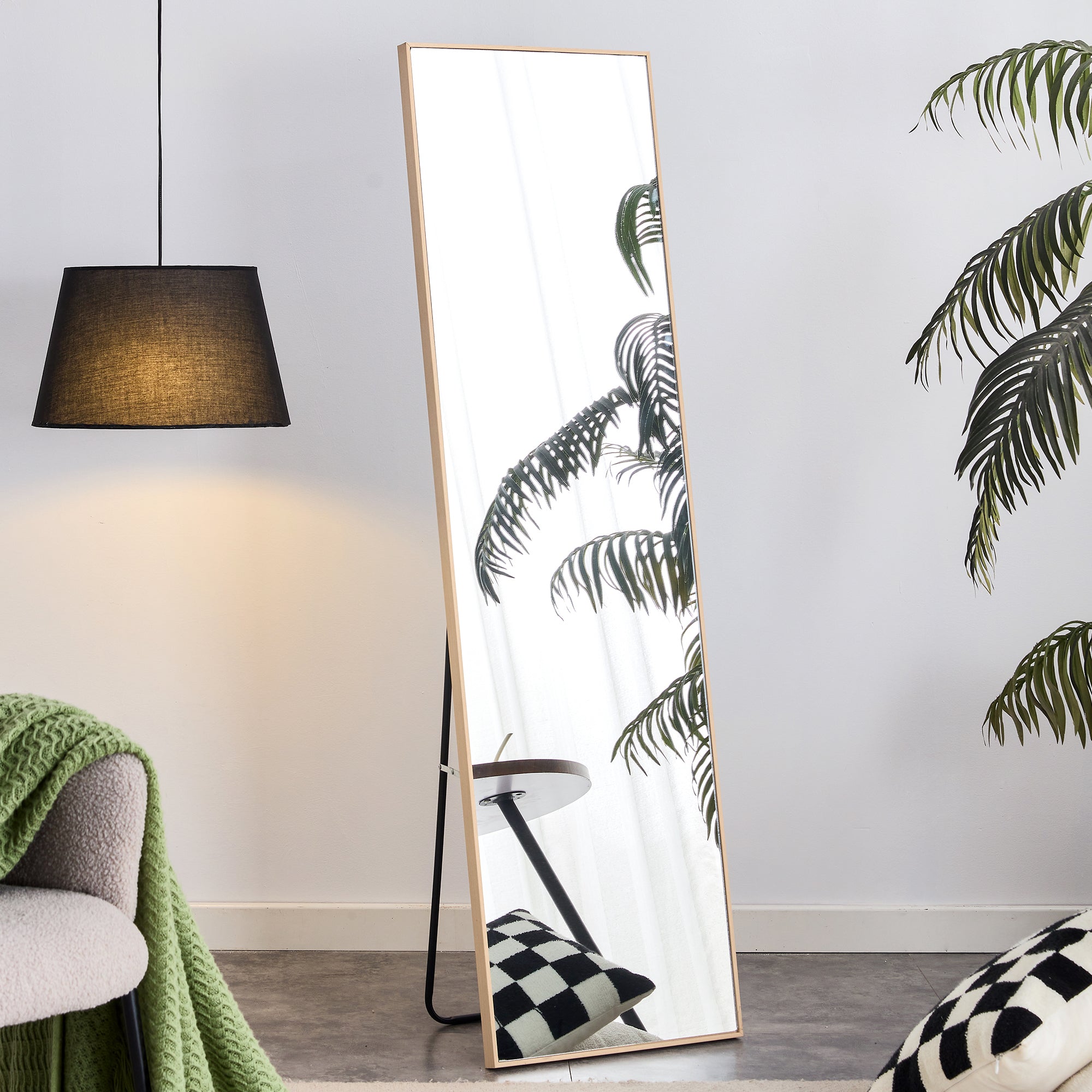 Oak solid wood frame full length mirror, dressing mirror, bedroom entrance, decorative mirror, clothing store, and floor mounted mirror. 60" *17.3"