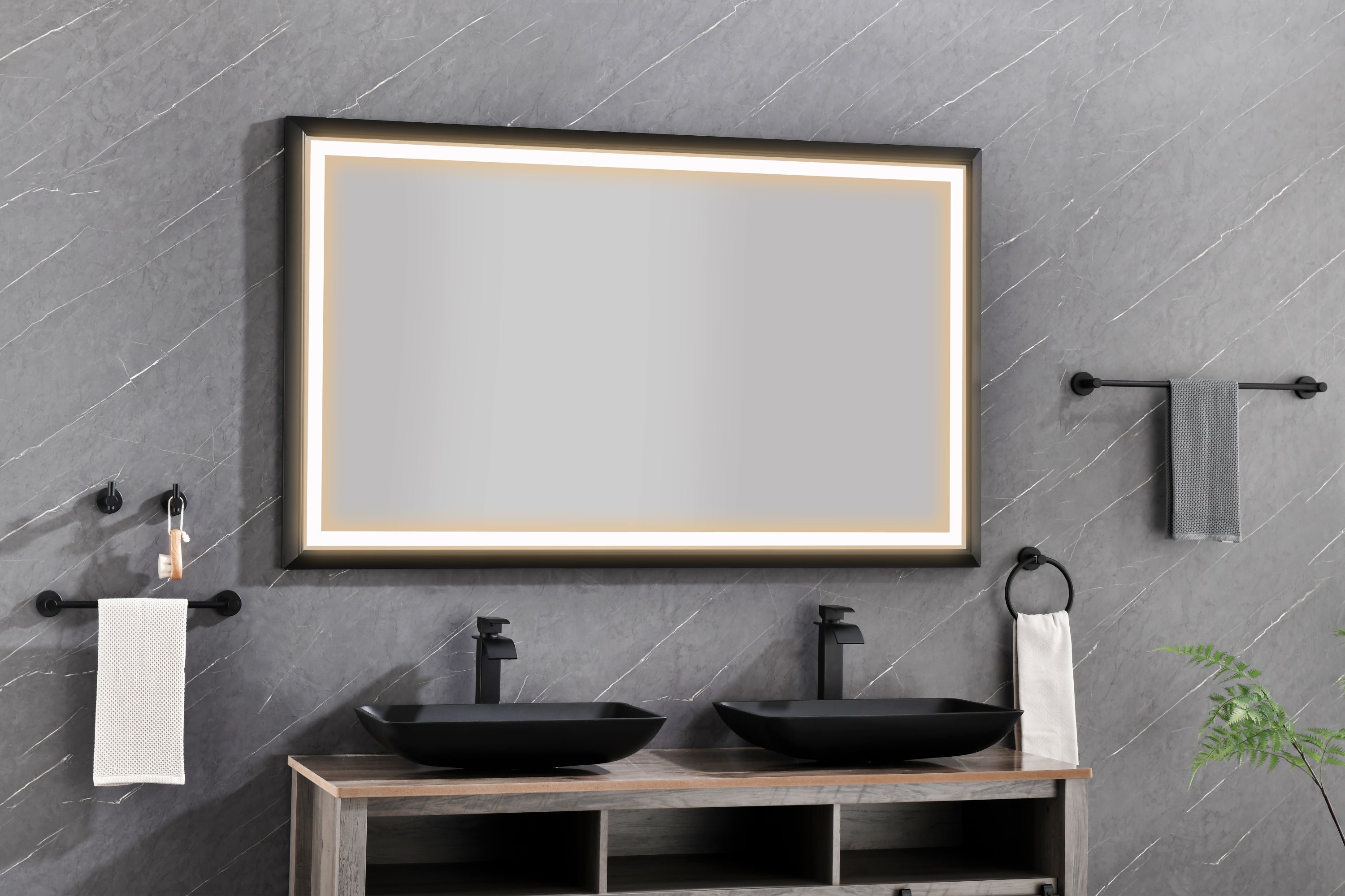 bathroom  led mirror is multi-functional and each function is controlled by a smart touch button.